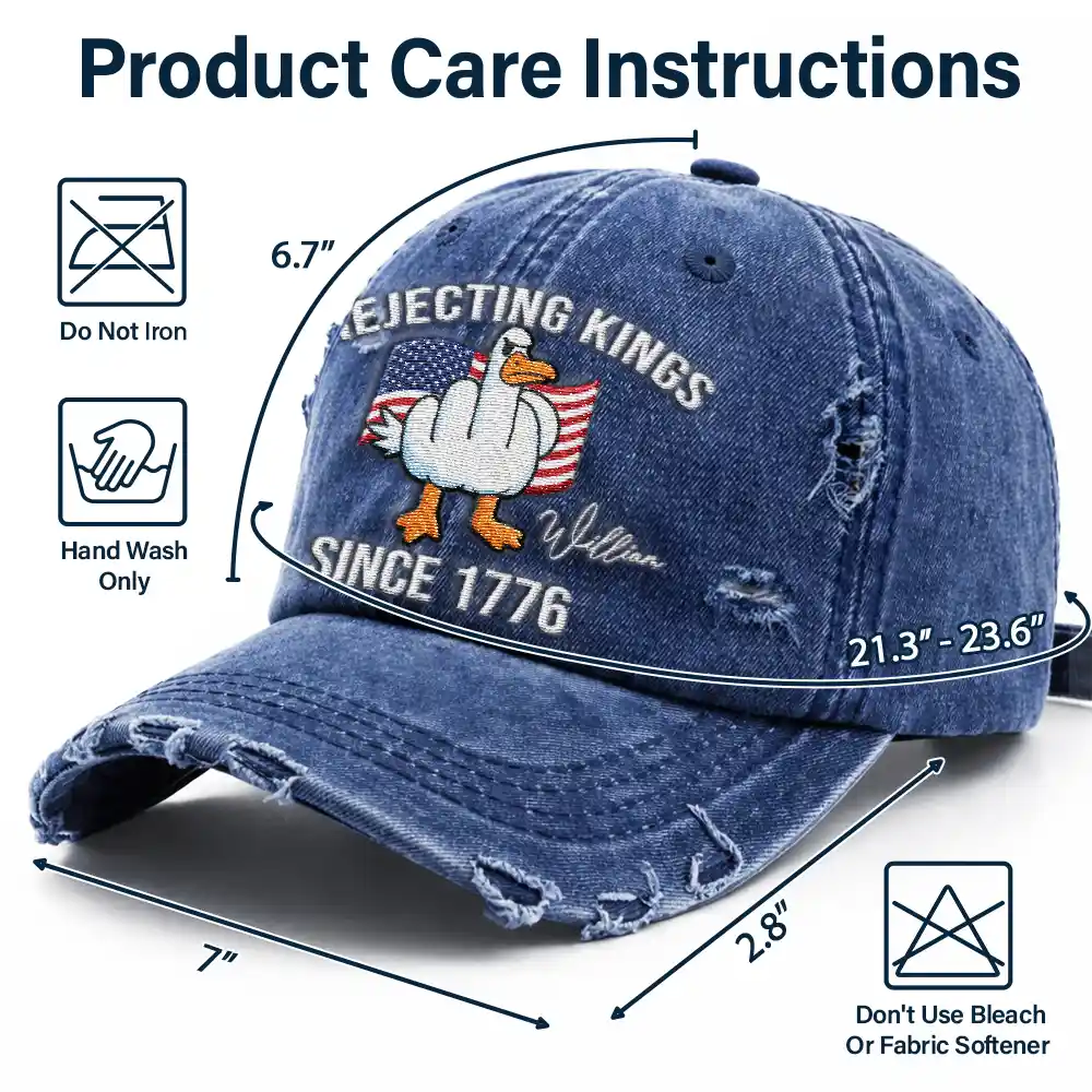 America Rejecting Kings Since 1776 Give Them The Bird - Personalized Embroidered Distressed Cap - Image 6