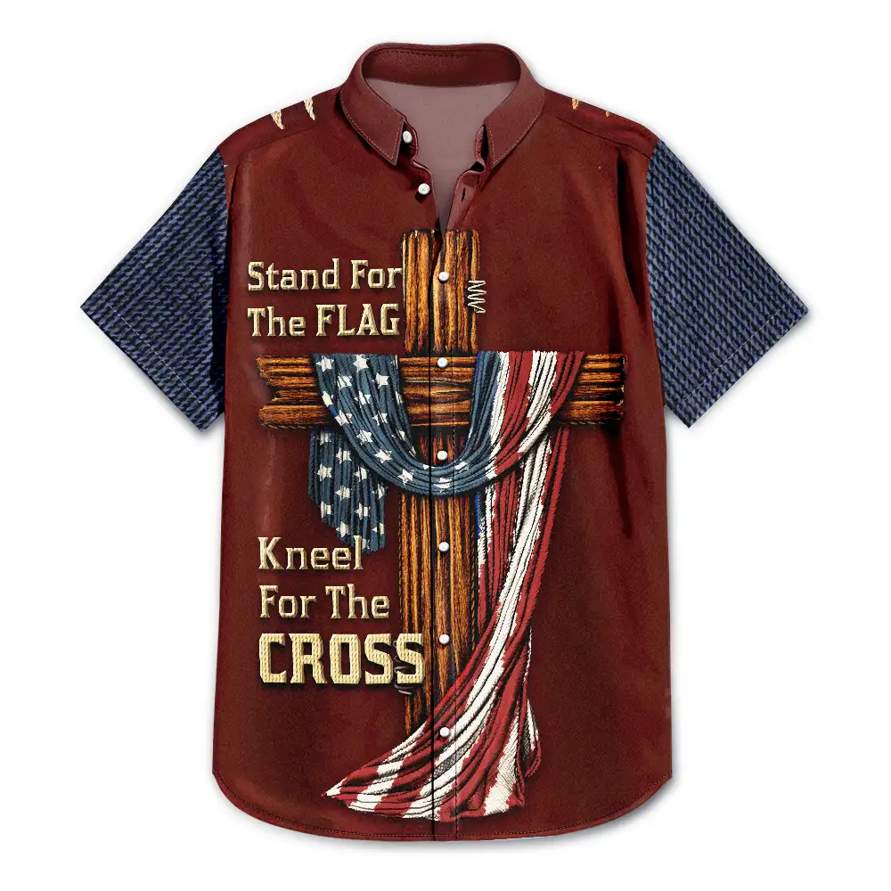 America Stand For The Flag Kneel For The Cross - Hawaiian Shirt - Image 3