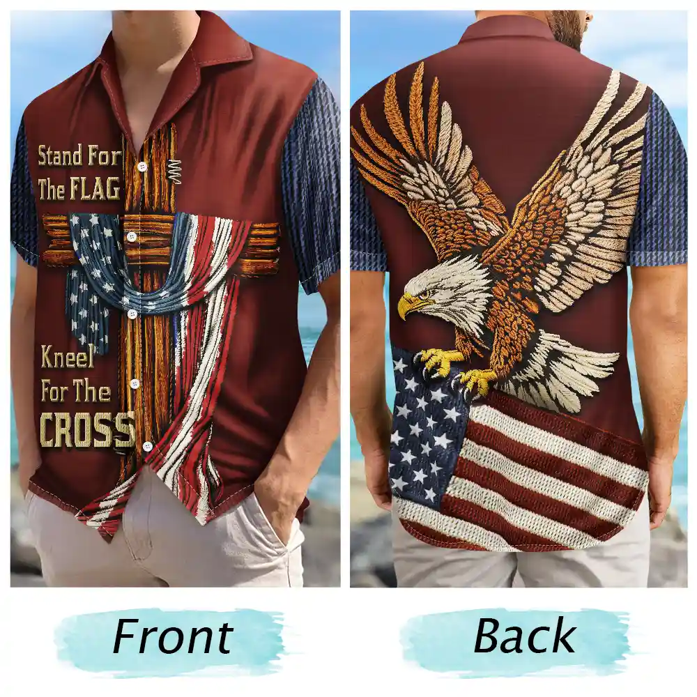 America Stand For The Flag Kneel For The Cross - Hawaiian Shirt - Image 5