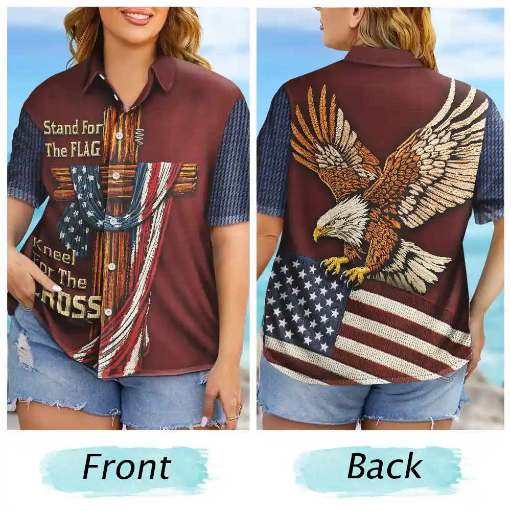 America Stand For The Flag Kneel For The Cross - Hawaiian Shirt - Image 6