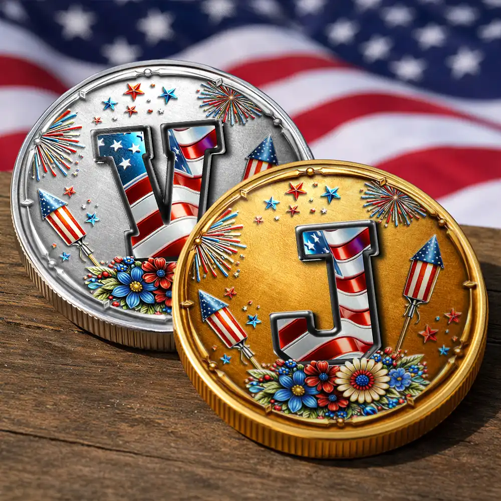 America Stars And Stripes Monogram Initial Custom Name - Personalized Commemorative Keepsake Coin - Image 4
