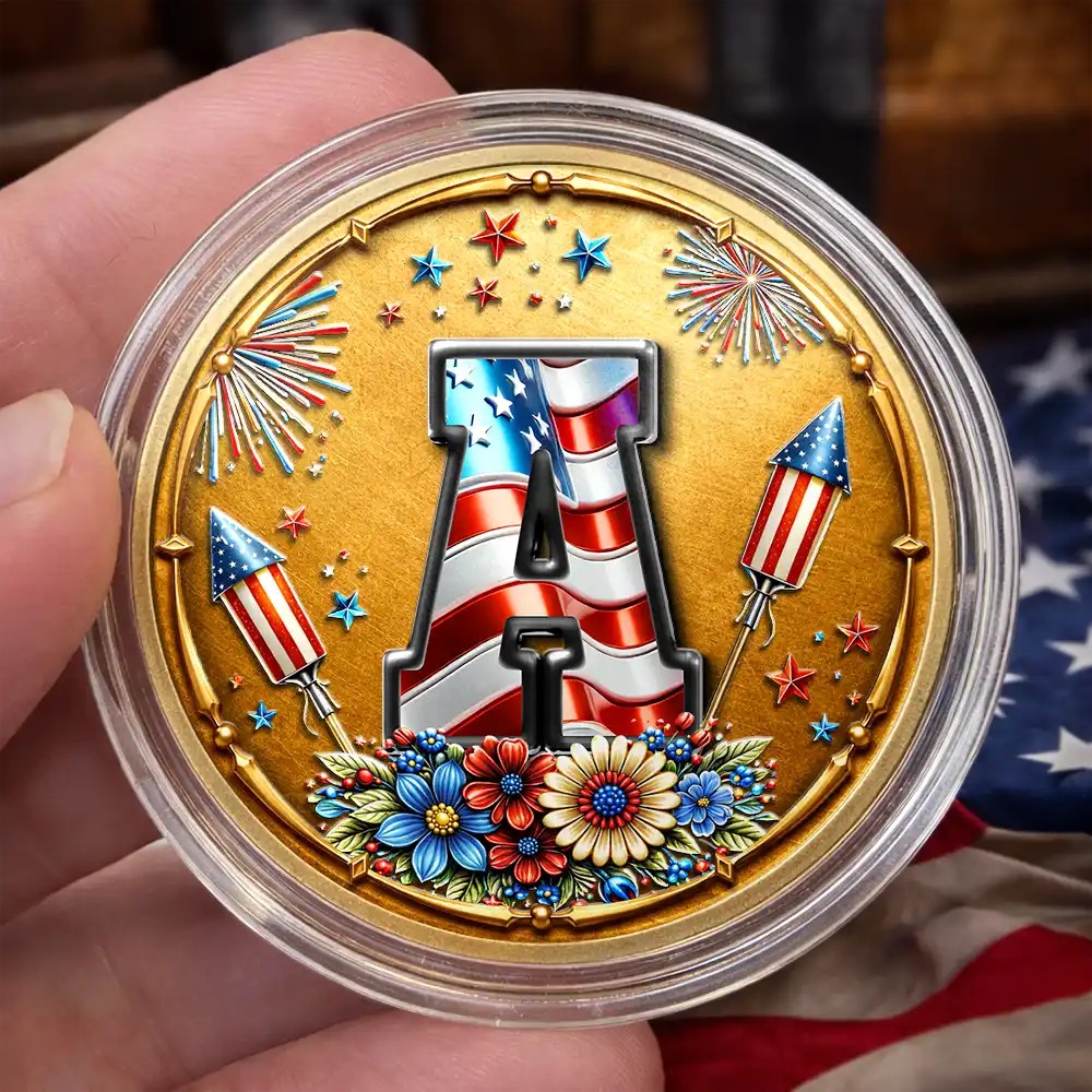 America Stars And Stripes Monogram Initial Custom Name - Personalized Commemorative Keepsake Coin - Image 5