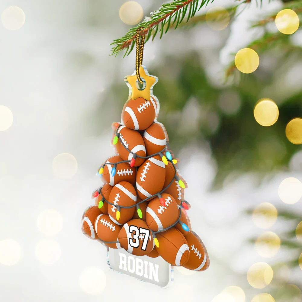 American Football Christmas Tree - Personalized Custom Shaped Acrylic Ornament - Image 2