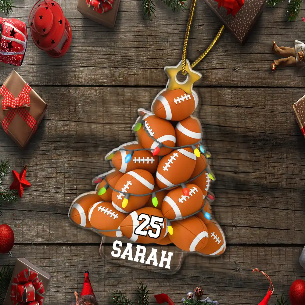 American Football Christmas Tree - Personalized Custom Shaped Acrylic Ornament - Image 5