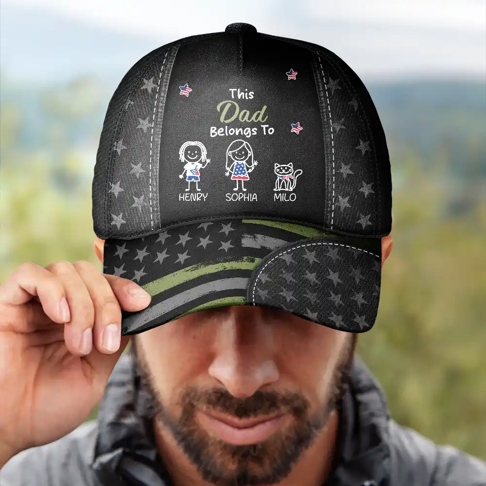 American Stars And Stripes This Papa Dad Belongs To - Personalized Classic Cap - Image 4