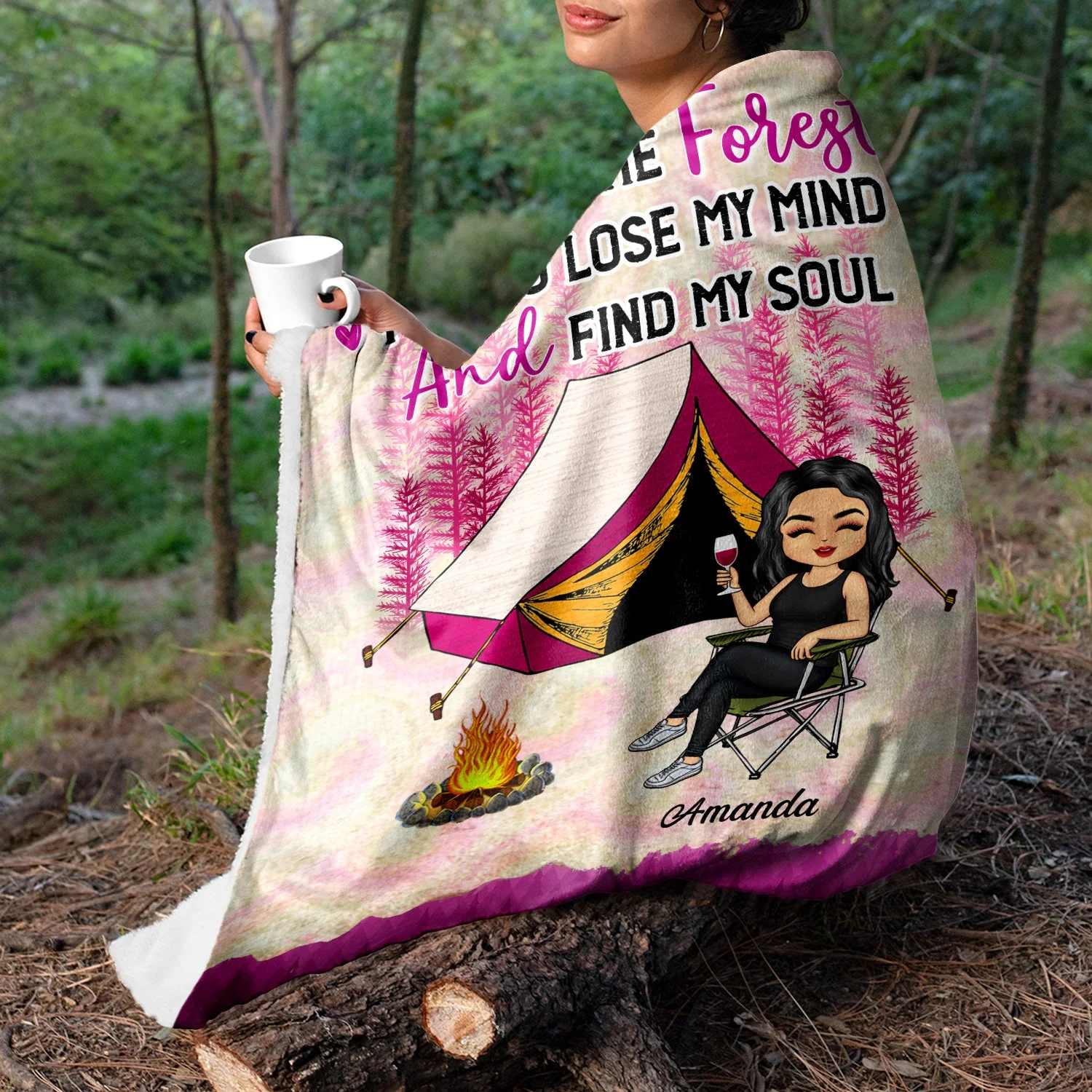 And Into The Forest I Go To Lose - Gift For Camping Lovers - Personalized Custom Fleece Blanket - Image 3