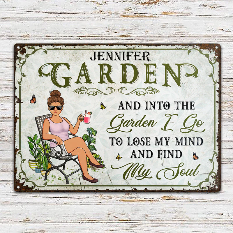 And Into The Garden I Go Gardening Girl - Garden Sign - Personalized Custom Classic Metal Signs - Image 2