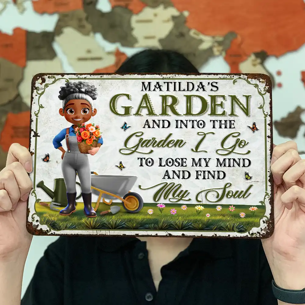 And Into The Garden I Go Gardening Woman - Personalized Classic Metal Signs - Image 3