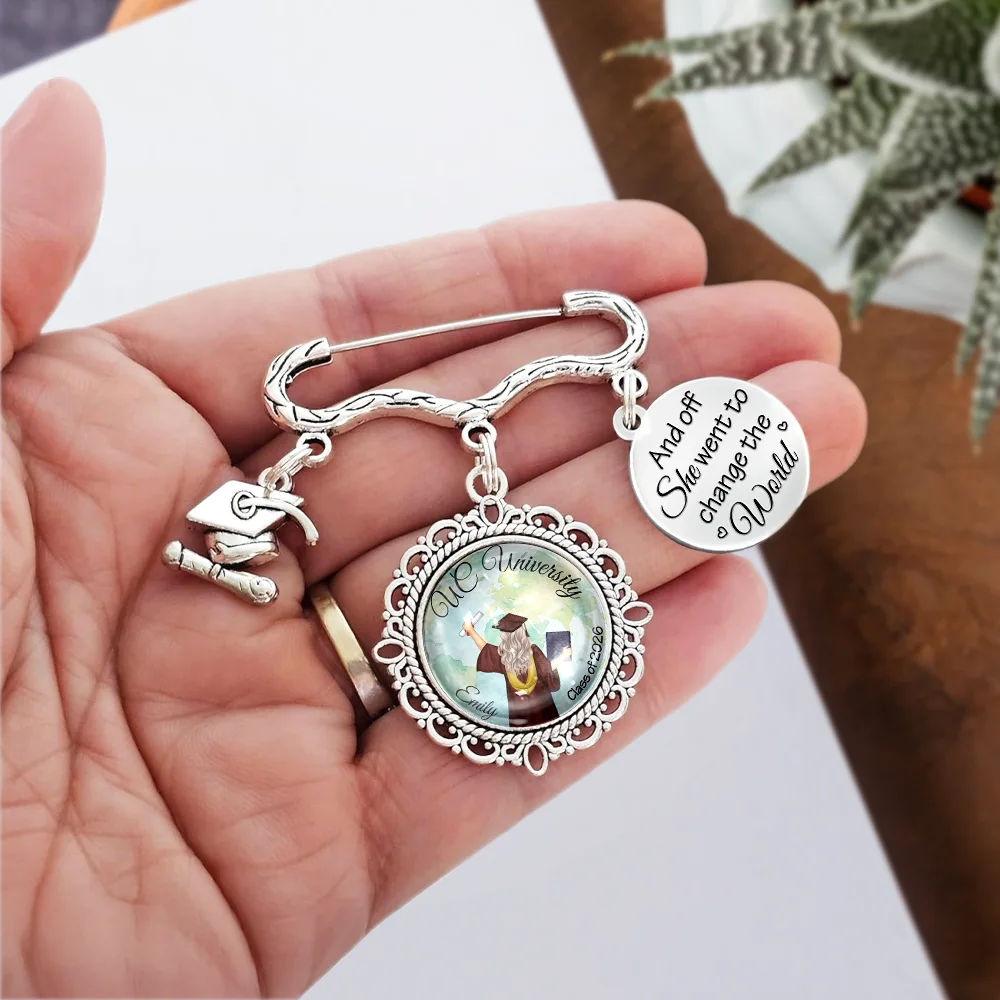 And Off She Went To Change The World - Personalized Graduation Tassel Pin - Image 3