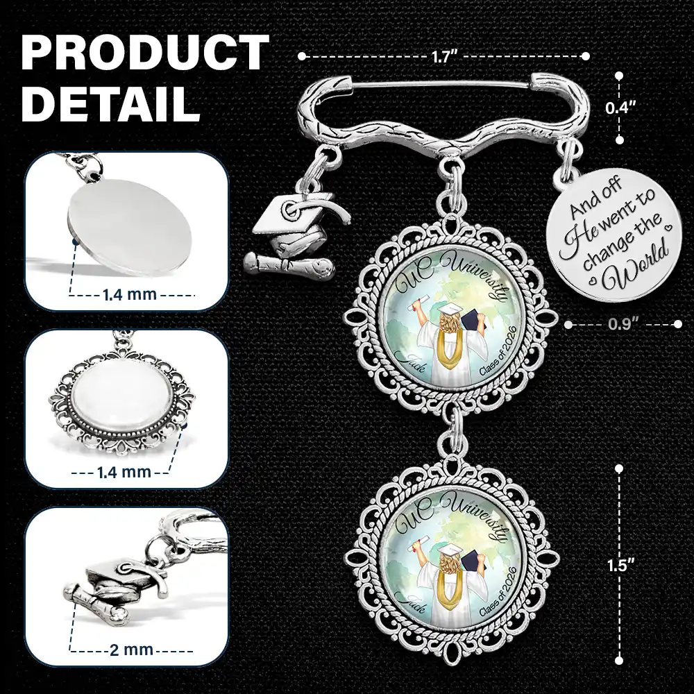 And Off She Went To Change The World - Personalized Graduation Tassel Pin - Image 5