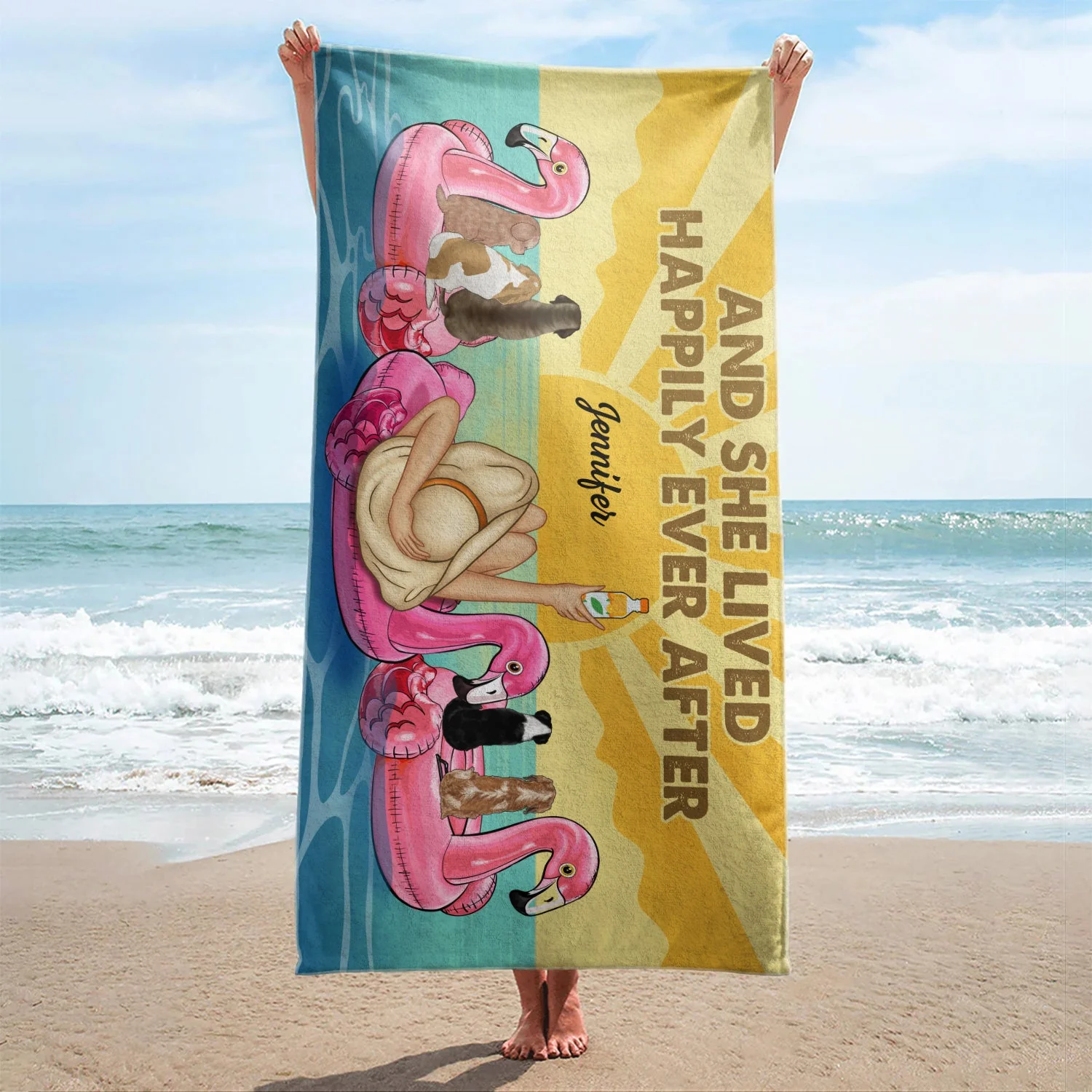 And She Lived Happily Ever After Dog Back - Birthday Gift For Beach, Travel Lovers - Personalized Beach Towel - Image 2