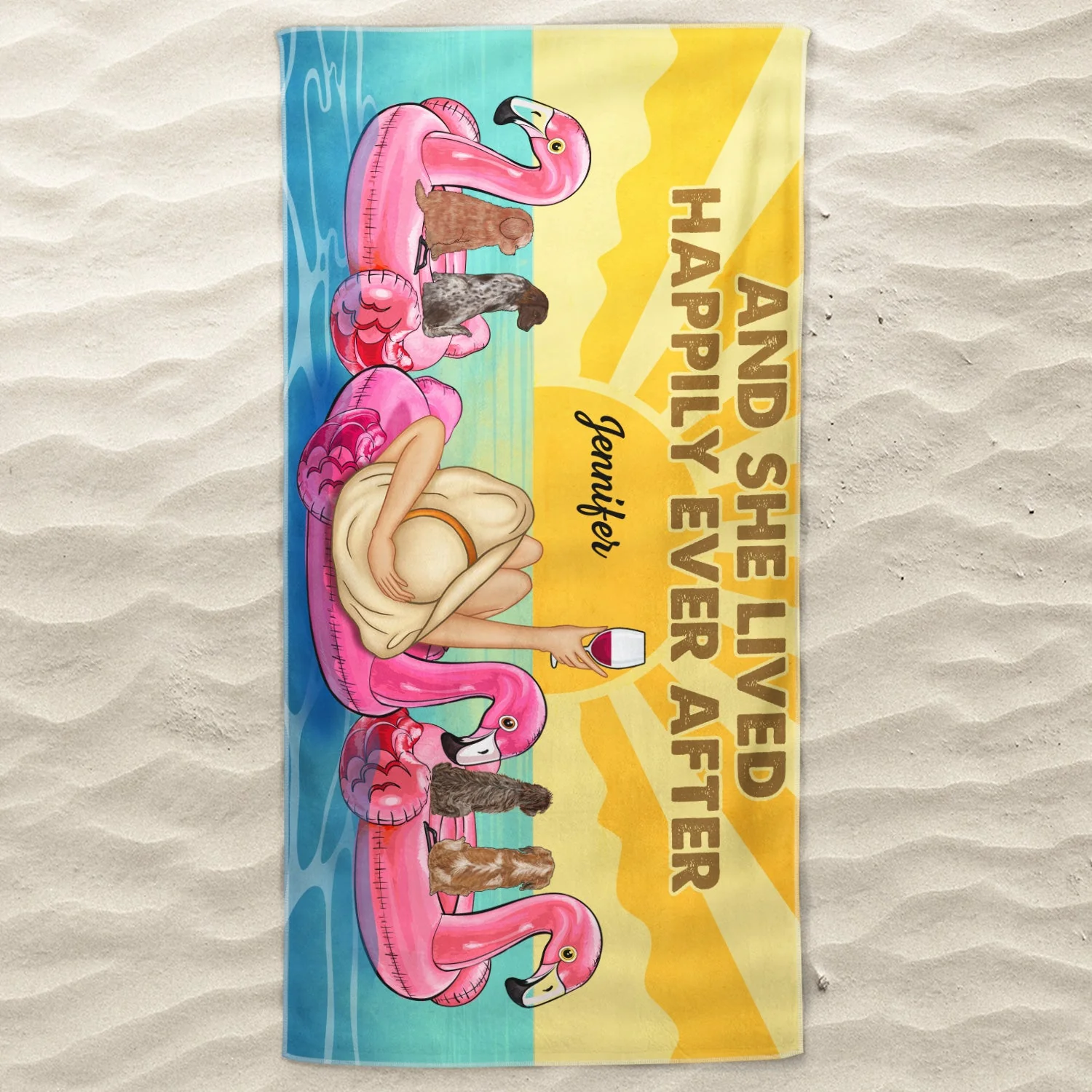 And She Lived Happily Ever After Dog Back - Birthday Gift For Beach, Travel Lovers - Personalized Beach Towel - Image 3