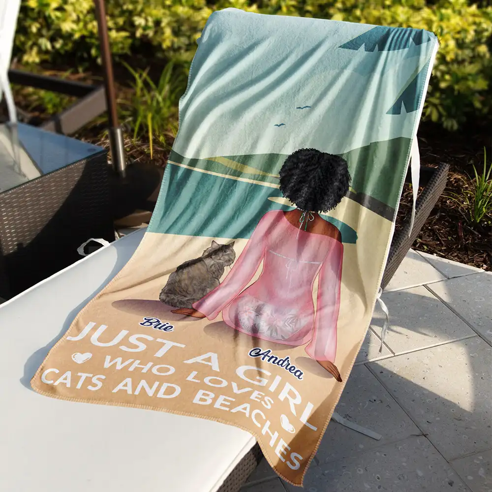 And She Lived Happily Ever After Loves Dogs Cats - Personalized Beach Towel - Image 3