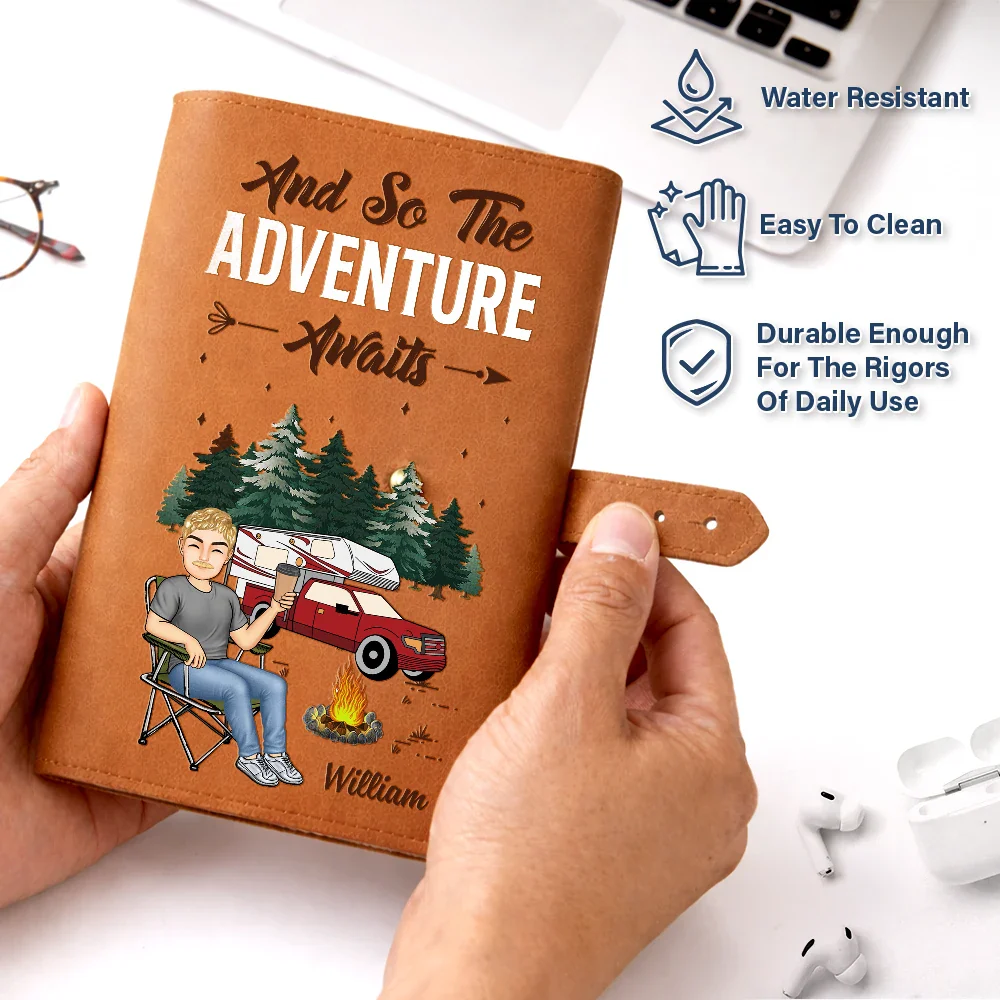 And So The Adventure Awaits - Personalized Leather Cable Bag - Image 6