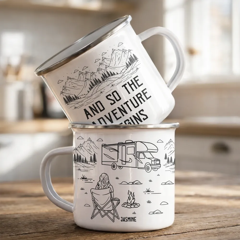 And So The Adventure Begins - Personalized Enamel Mug - Image 2