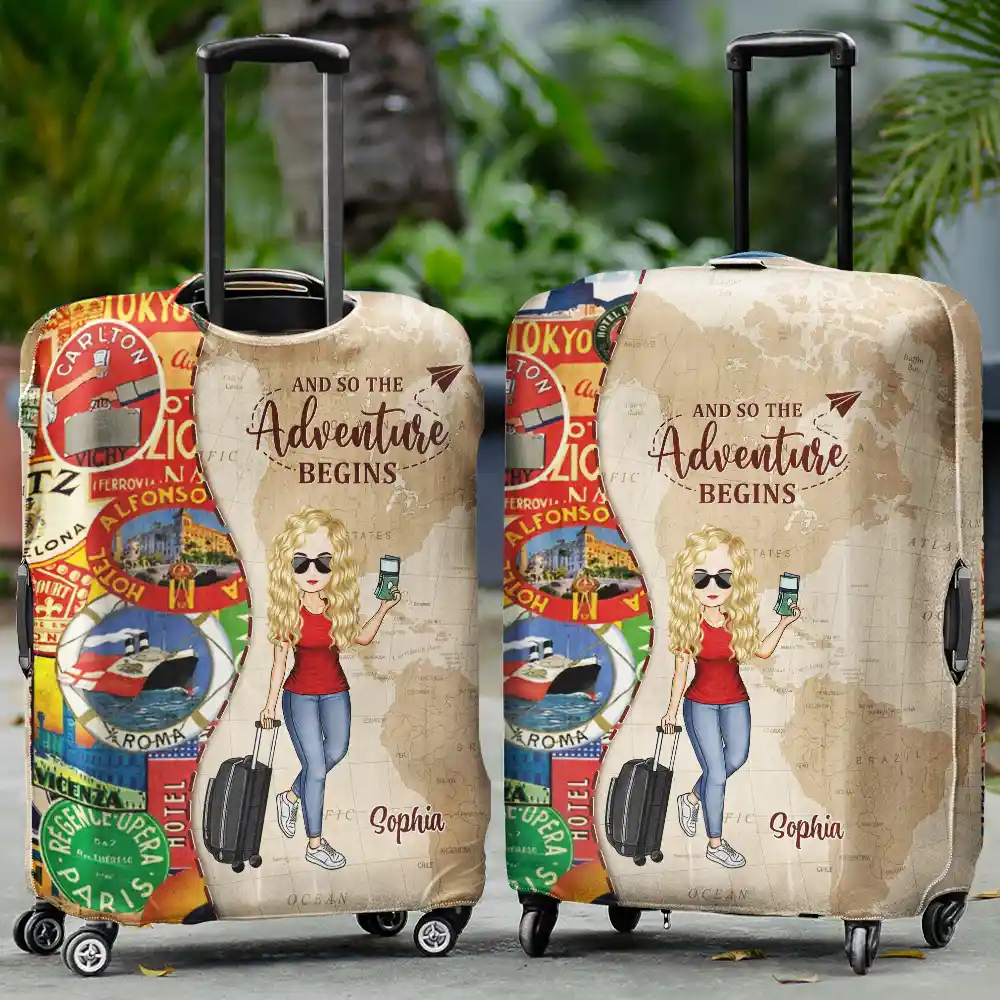 And So The Adventure Begins - Personalized Luggage Cover - Image 2