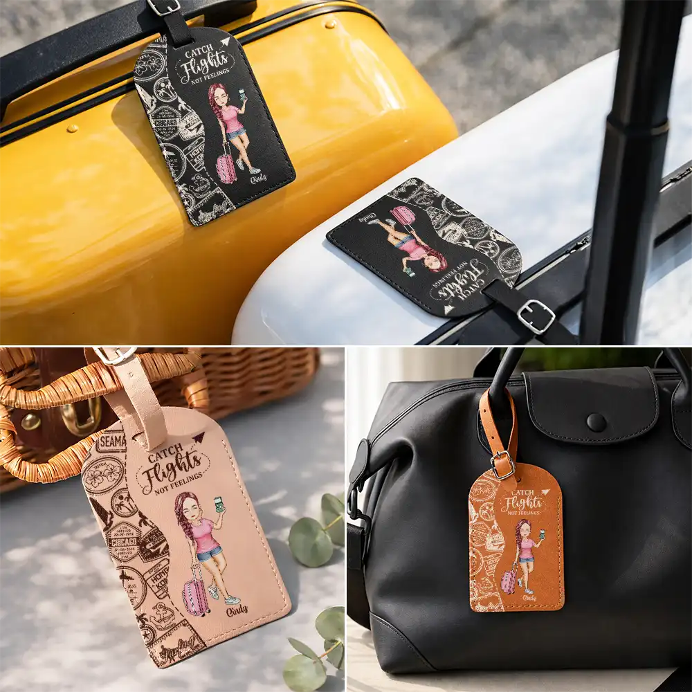 And So The Adventure Begins Travel Lover - Personalized Leather Luggage Tag - Image 4