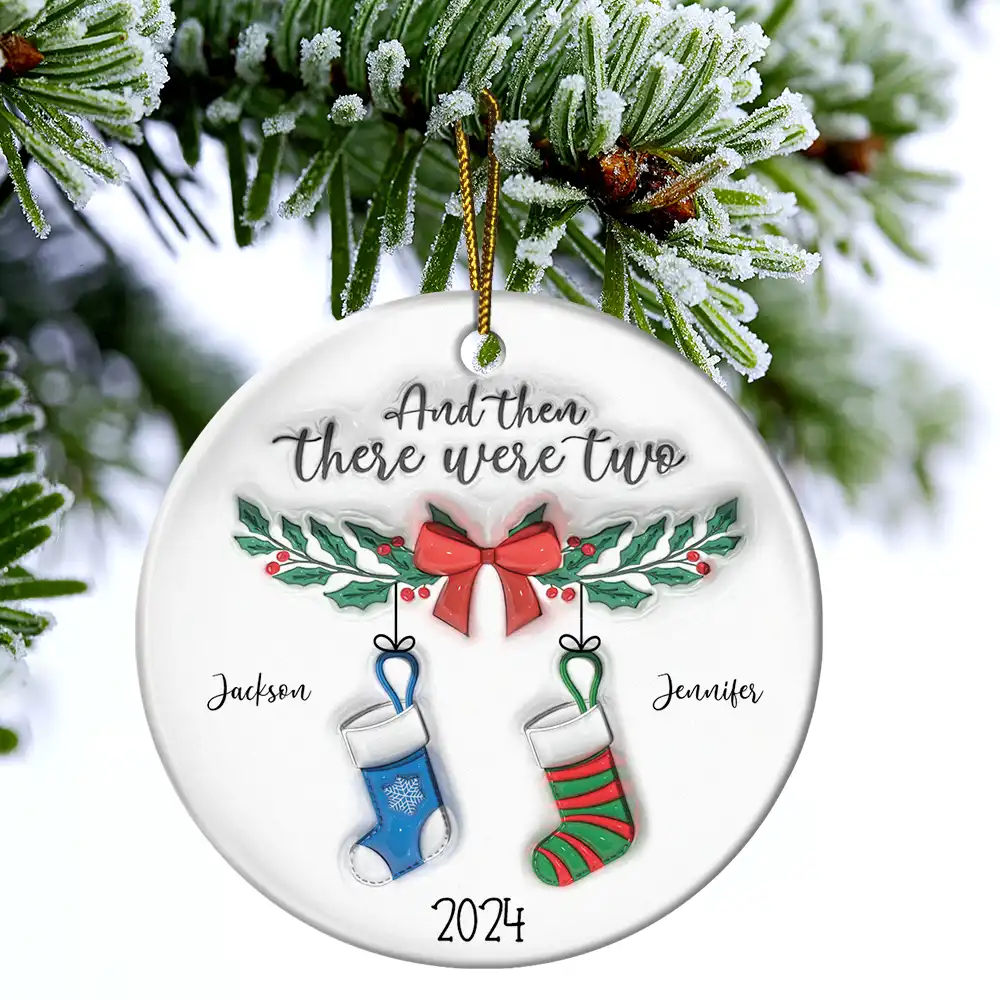 And The There Were Family Christmas - 3D Inflated Effect Printed Ornament, Personalized Circle Ceramic Ornament - Image 4