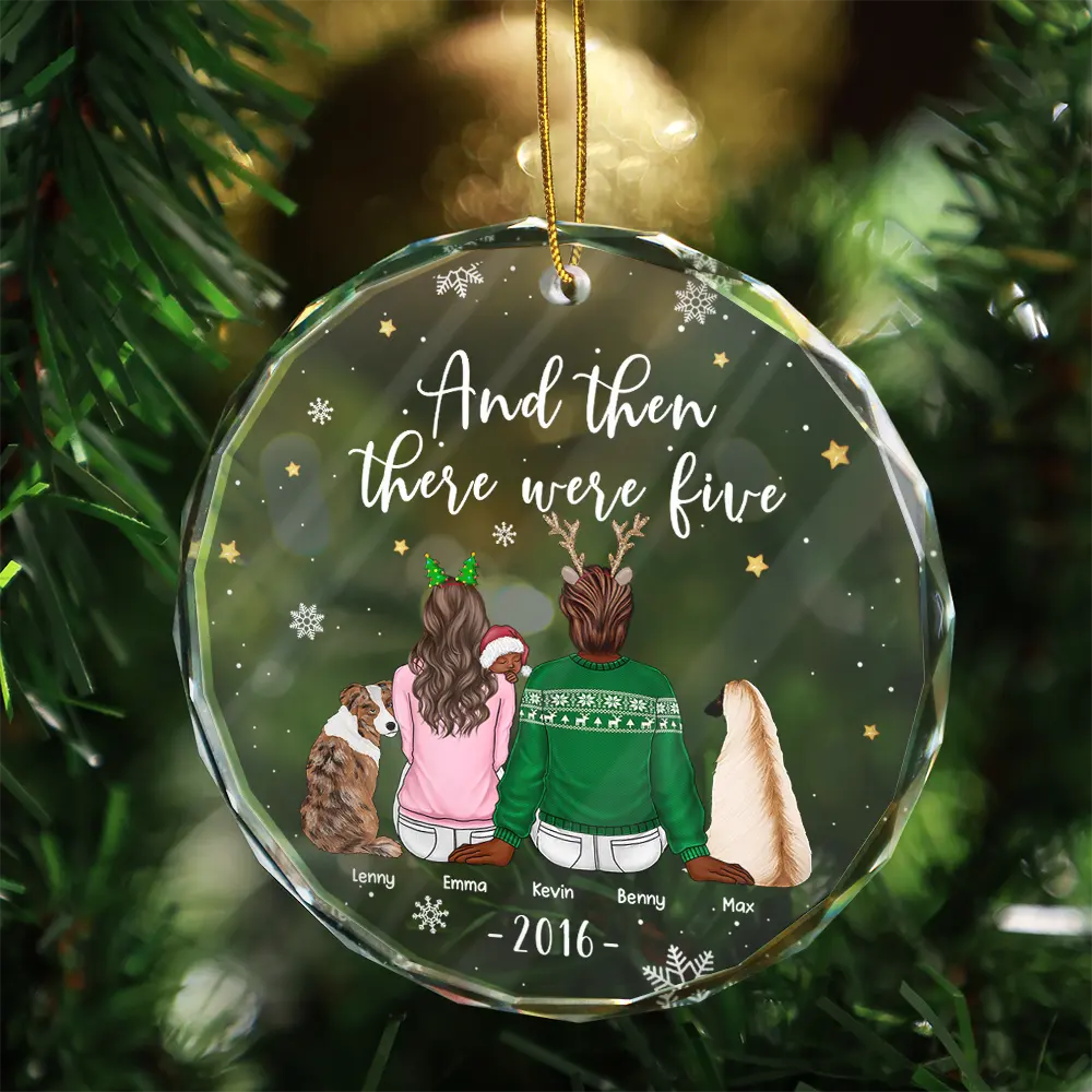 And Then There Were Four New Baby Dog Cat - Personalized Circle Glass Ornament - Image 3