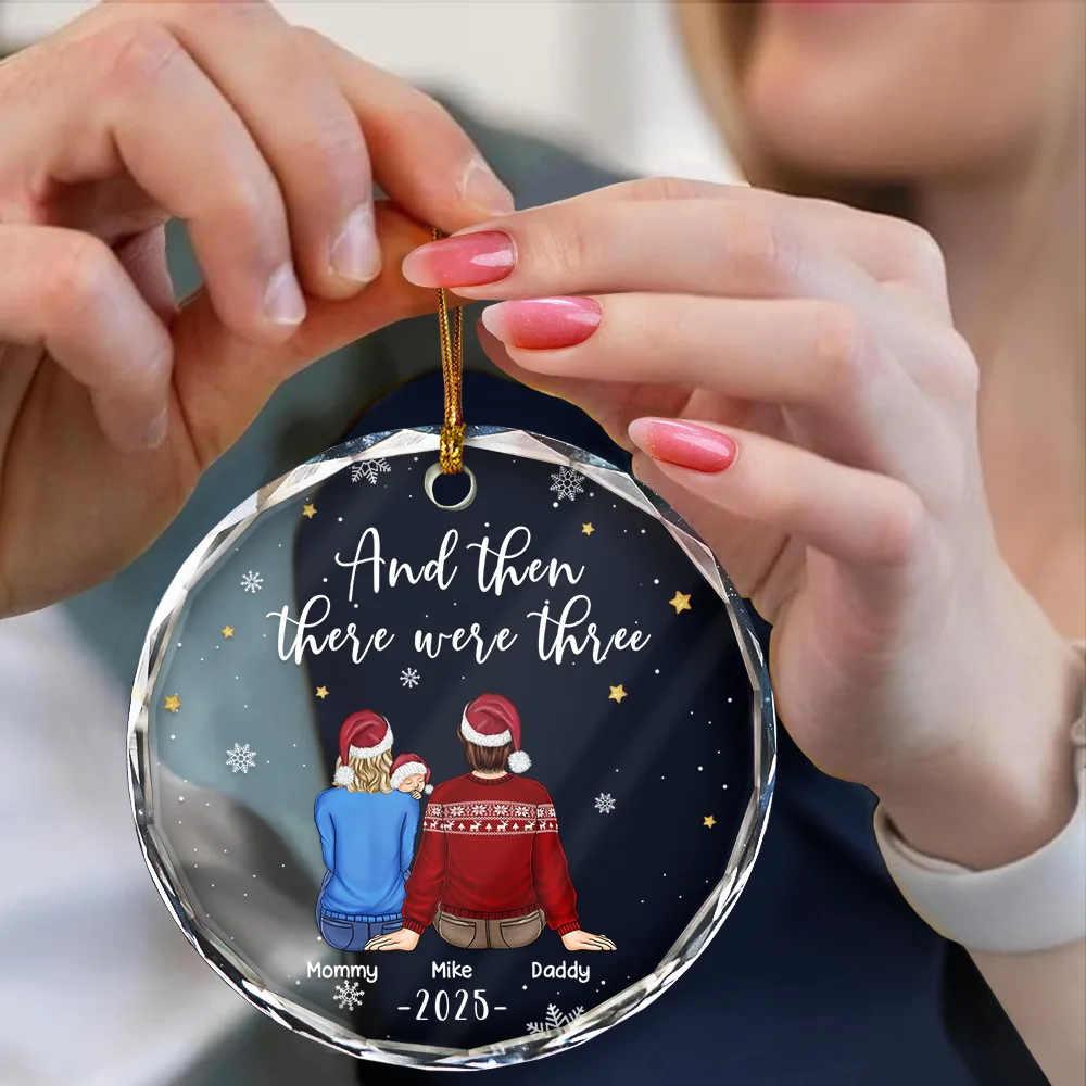 And Then There Were Four New Baby Dog Cat - Personalized Circle Glass Ornament - Image 4