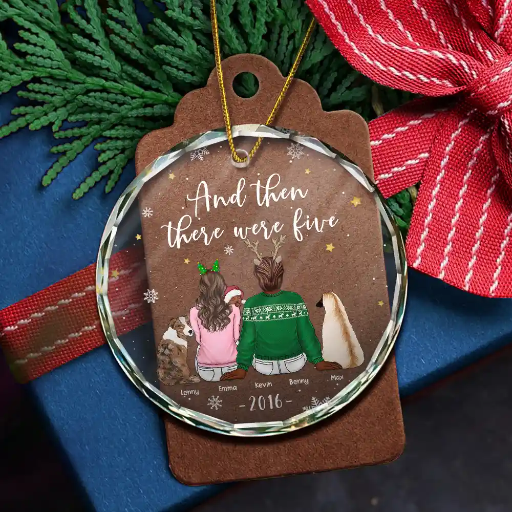 And Then There Were Four New Baby Dog Cat - Personalized Circle Glass Ornament - Image 5