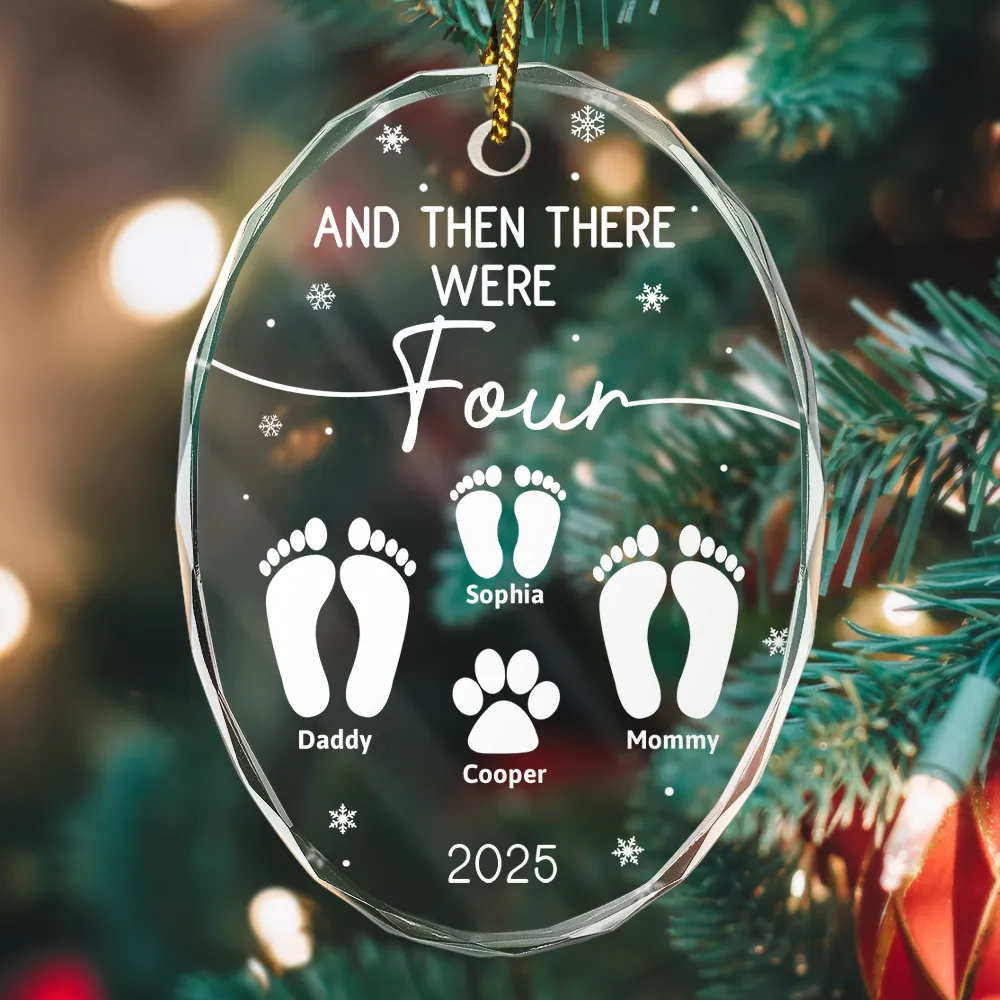 And Then There Were Four New Baby Dog Cat - Personalized Oval Glass Ornament - Image 2