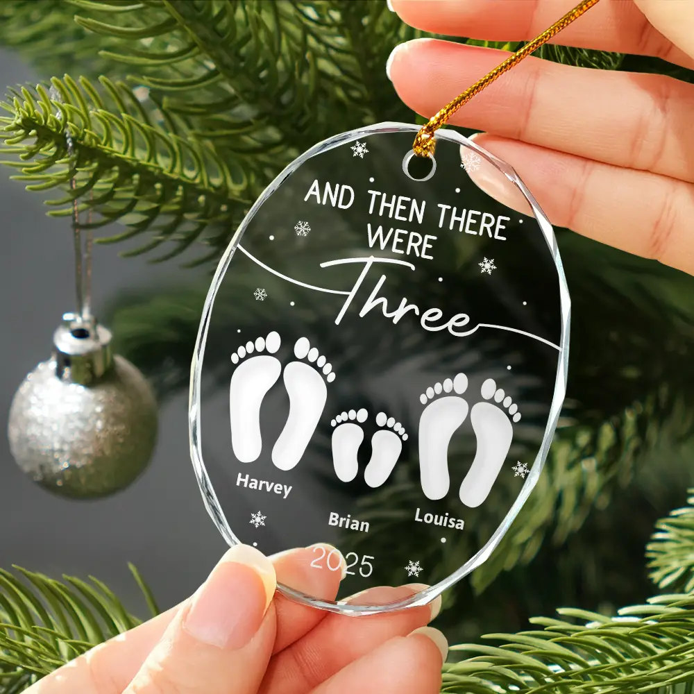 And Then There Were Four New Baby Dog Cat - Personalized Oval Glass Ornament - Image 3