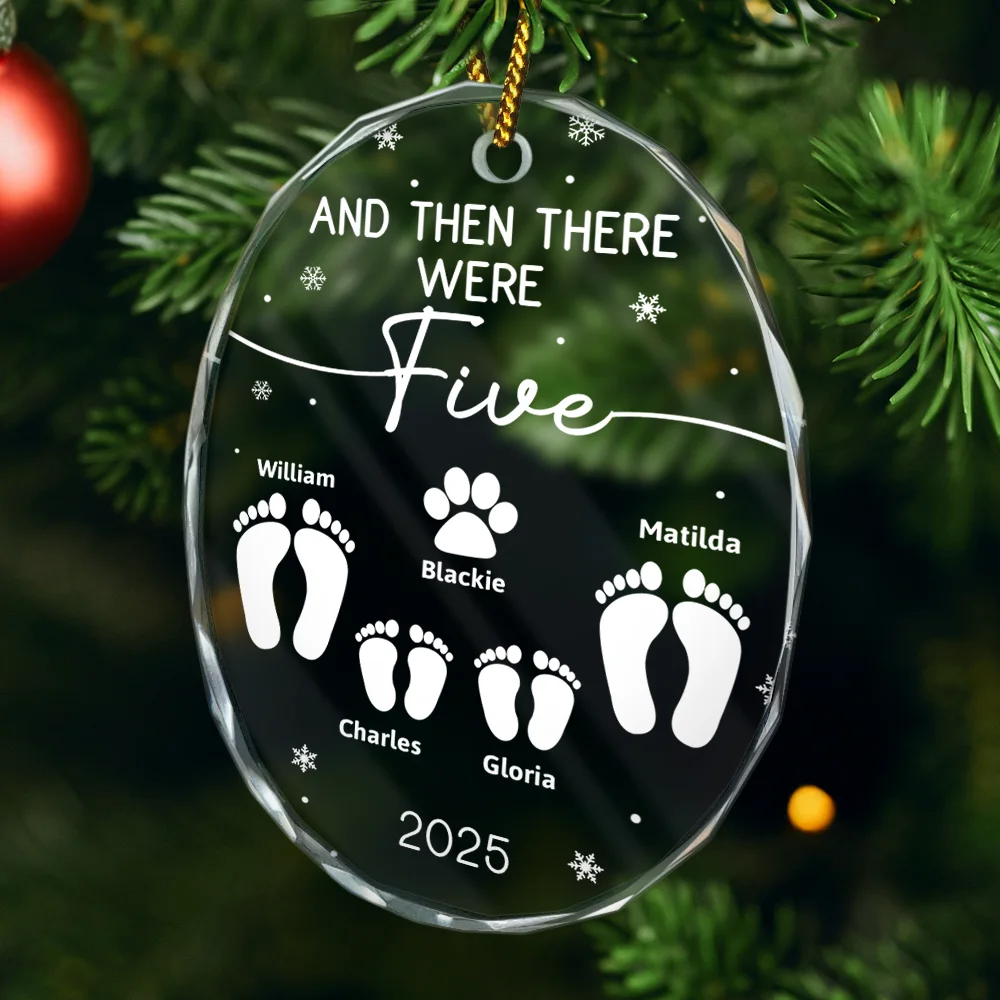 And Then There Were Four New Baby Dog Cat - Personalized Oval Glass Ornament - Image 4