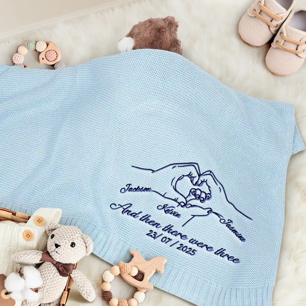 And Then There Were Four New Baby - Personalized Embroidered Knitted Baby Blanket - Image 3