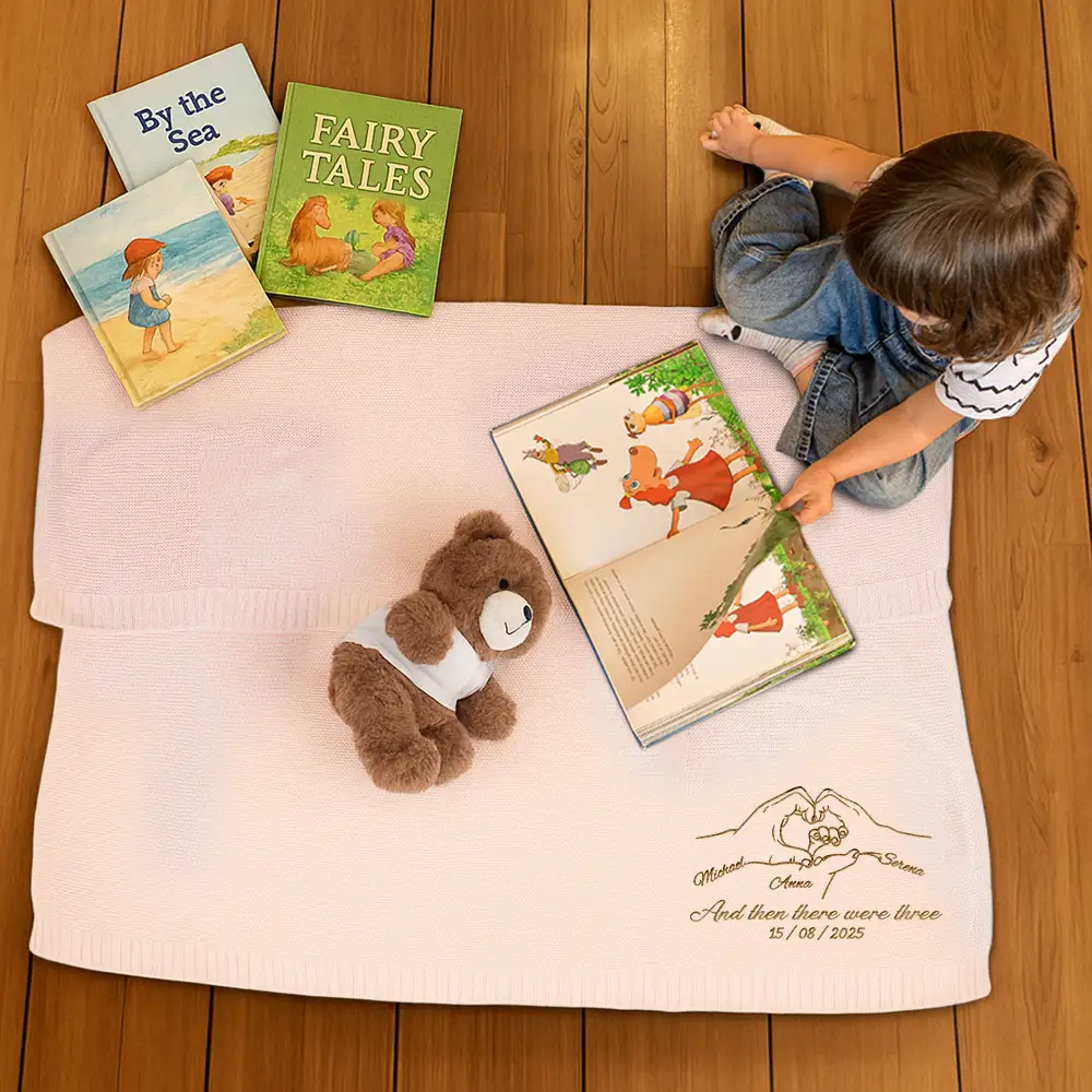 And Then There Were Four New Baby - Personalized Embroidered Knitted Baby Blanket - Image 4