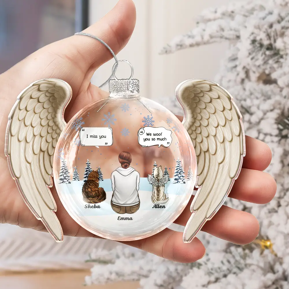 Angel Wings Heart Pet Memorial I Miss You - Personalized Custom Shaped Glass Ornament - Image 4