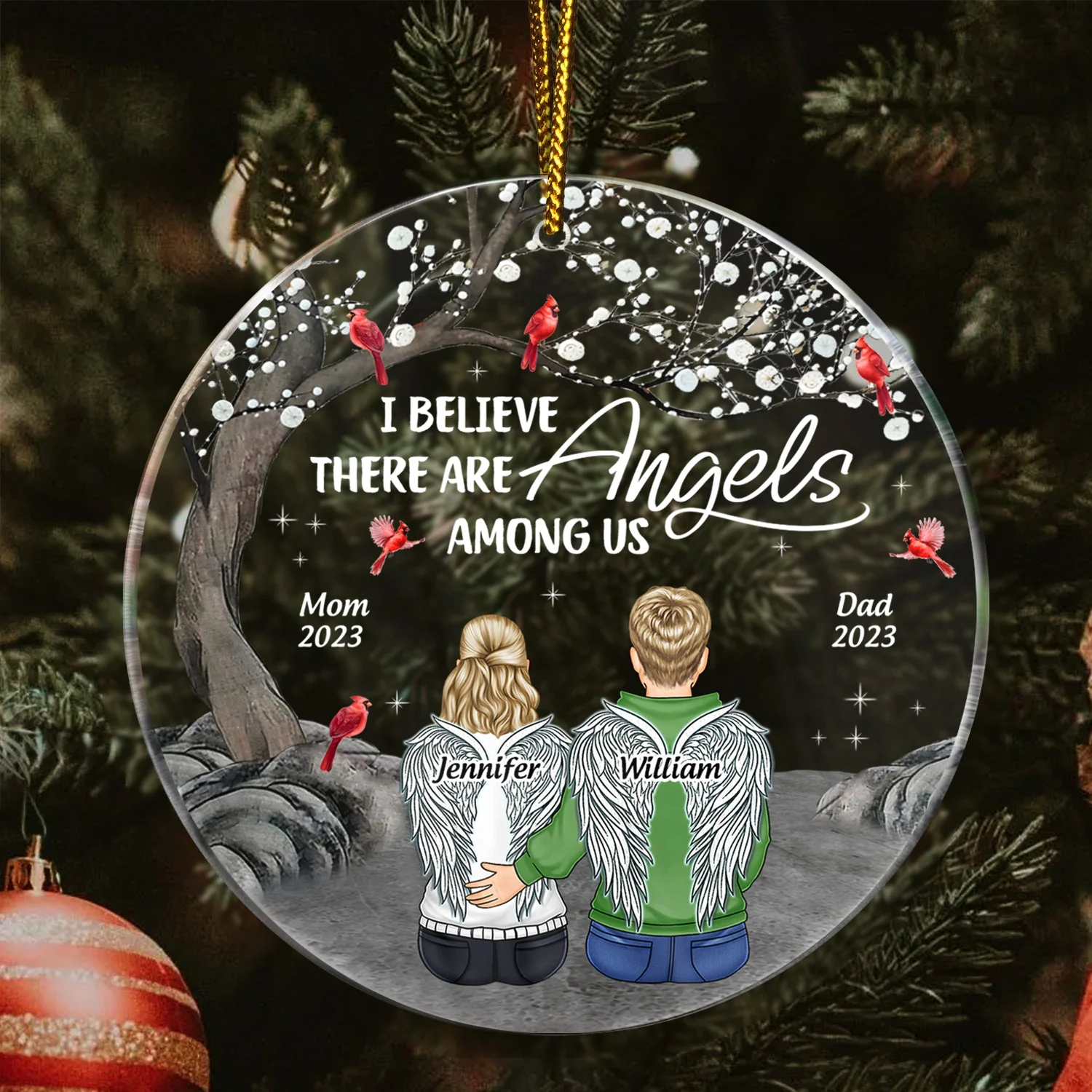 Angels Among Us - Memorial Christmas Gift - Personalized Circle Acrylic Ornament - Image 3