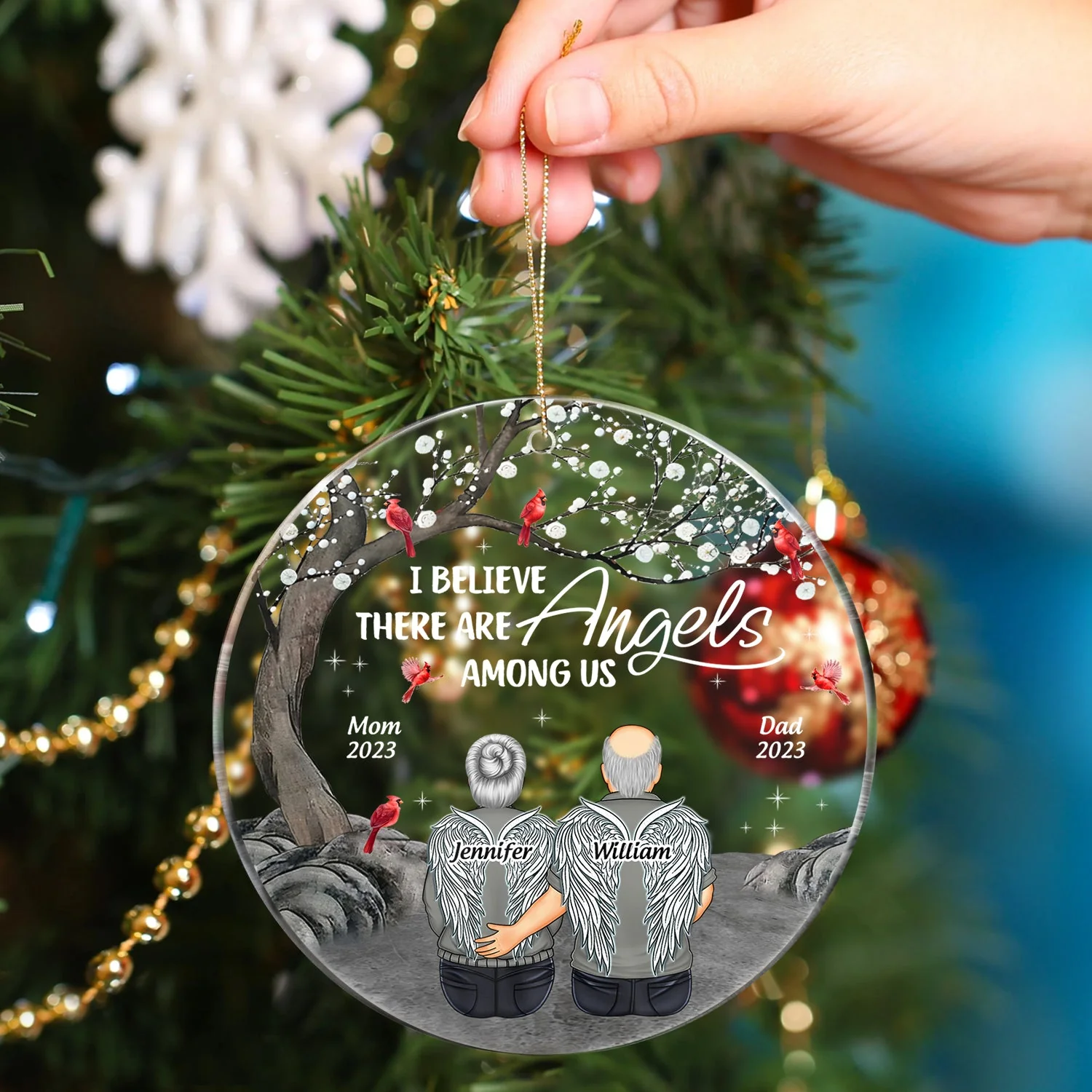 Angels Among Us - Memorial Christmas Gift - Personalized Circle Acrylic Ornament - Image 4