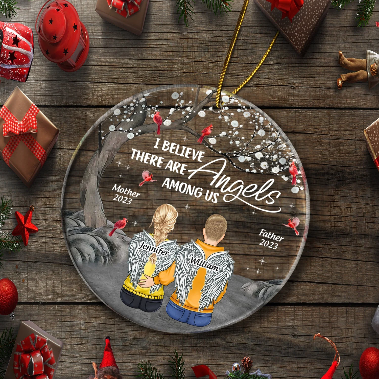 Angels Among Us - Memorial Christmas Gift - Personalized Circle Acrylic Ornament - Image 5