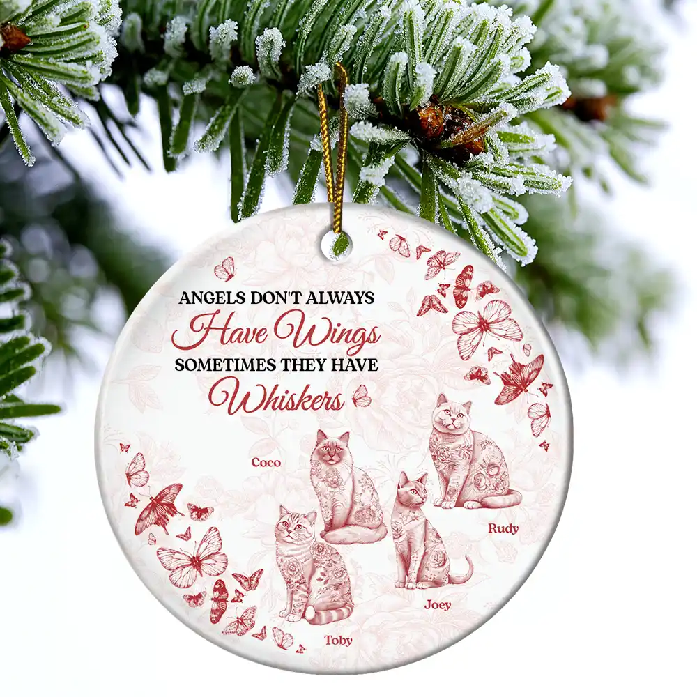 Angels Have Whiskers Chinoiserie Toile Cat - Personalized Circle Ceramic Ornament - Image 4