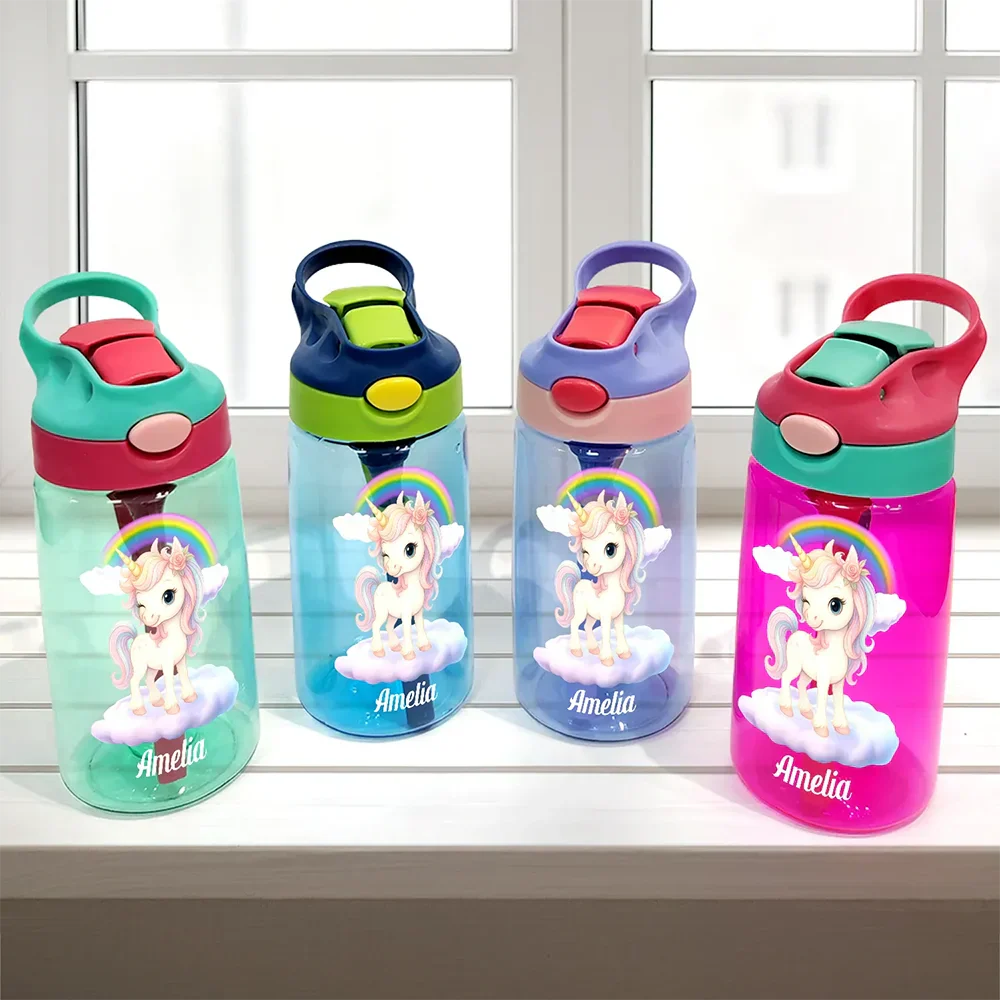 Animal With Kid's Name - Personalized Kids Water Bottle With Straw - Image 2