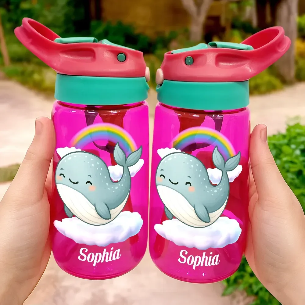 Animal With Kid's Name - Personalized Kids Water Bottle With Straw - Image 3
