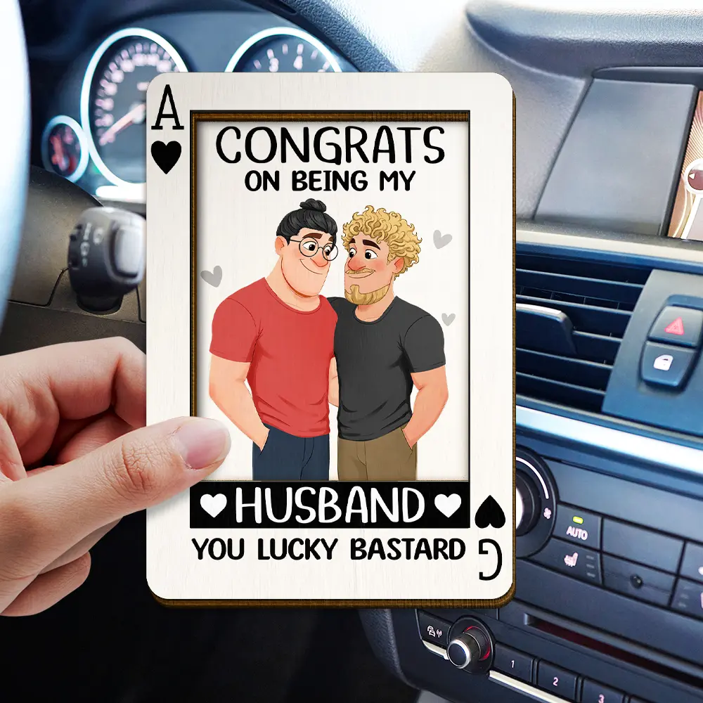 Animate Couple Congrats On Being My Wife Playing Card - Personalized Custom Shaped Car Visor Clip - Image 3