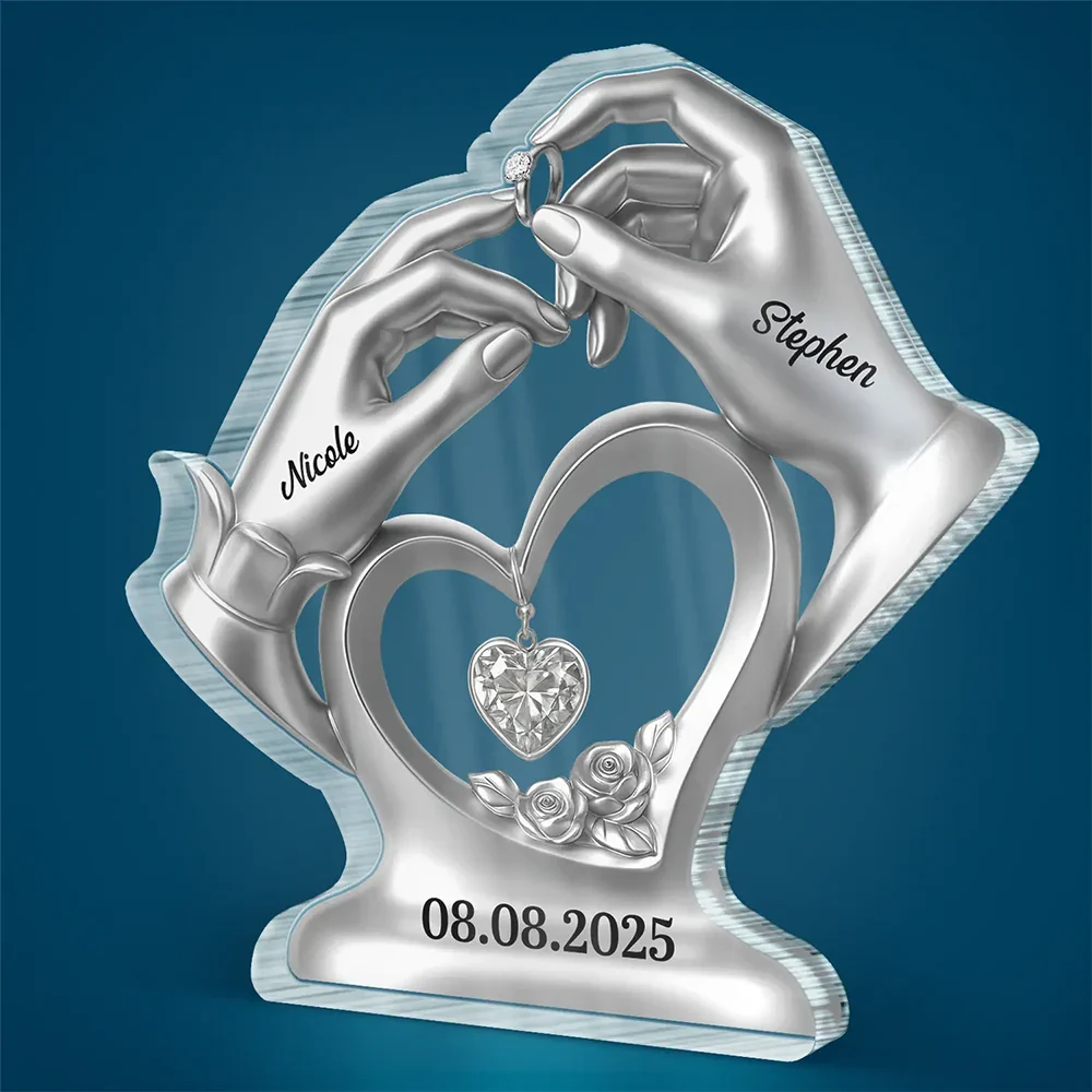 Anniversary Wedding Gifts For Couples - 3D Inflated Effect Printed, Personalized Custom Shaped Acrylic Plaque - Image 2
