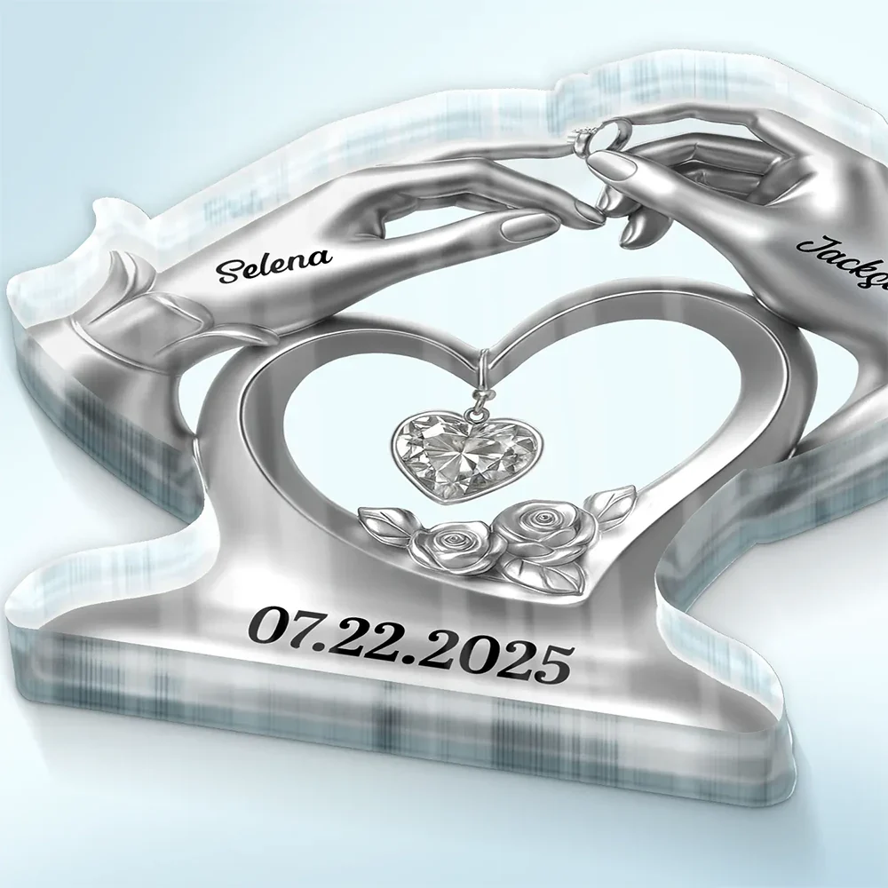 Anniversary Wedding Gifts For Couples - 3D Inflated Effect Printed, Personalized Custom Shaped Acrylic Plaque - Image 3