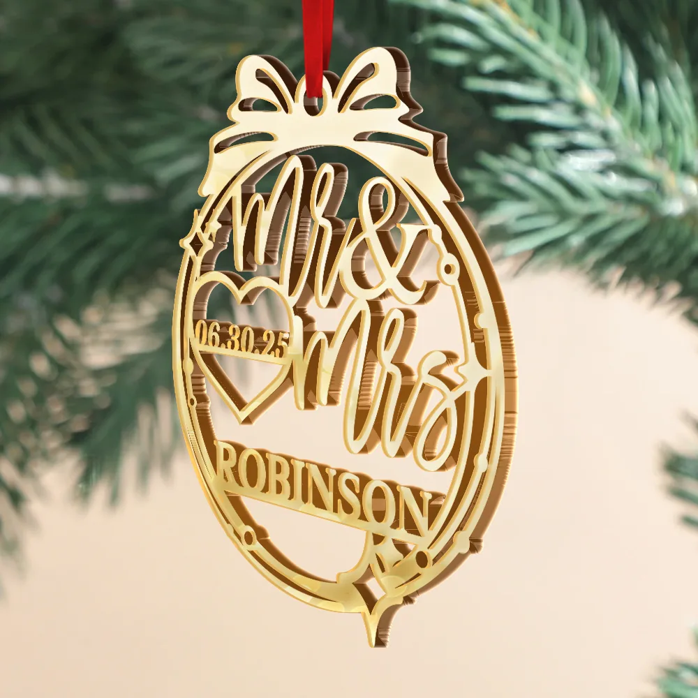Anniversary Wedding Mr And Mrs - Personalized DIY Mirror Acrylic Ornament - Image 2
