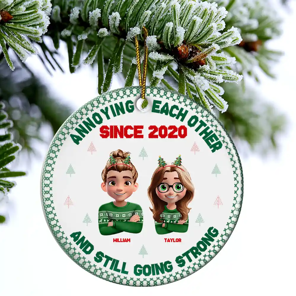 Annoying Each Other 3D Effect Couple Crossed Arms - Personalized Circle Ceramic Ornament - Image 4