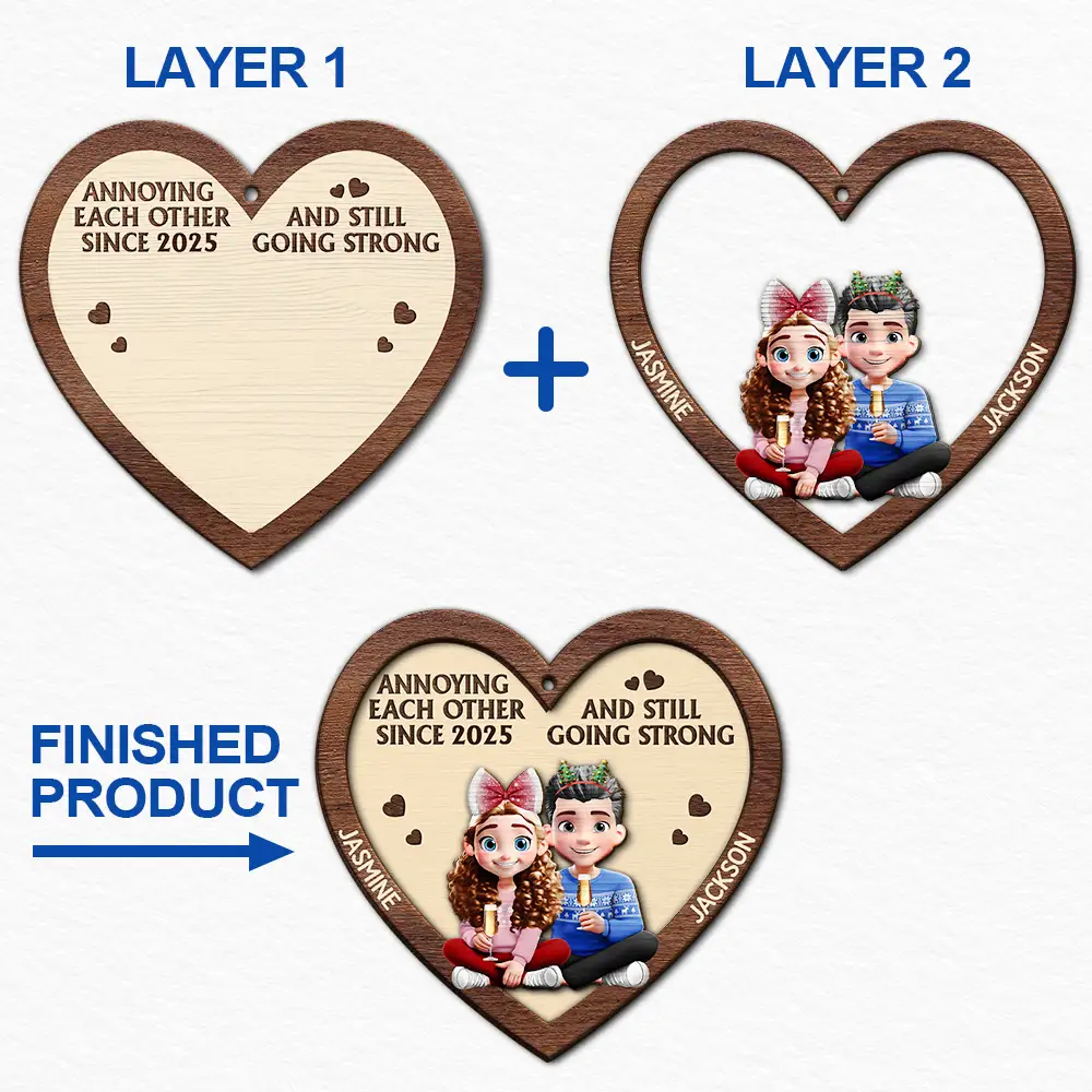 Annoying Each Other 3D Effect Couple - Personalized 2-Layered Wooden Ornament - Image 6