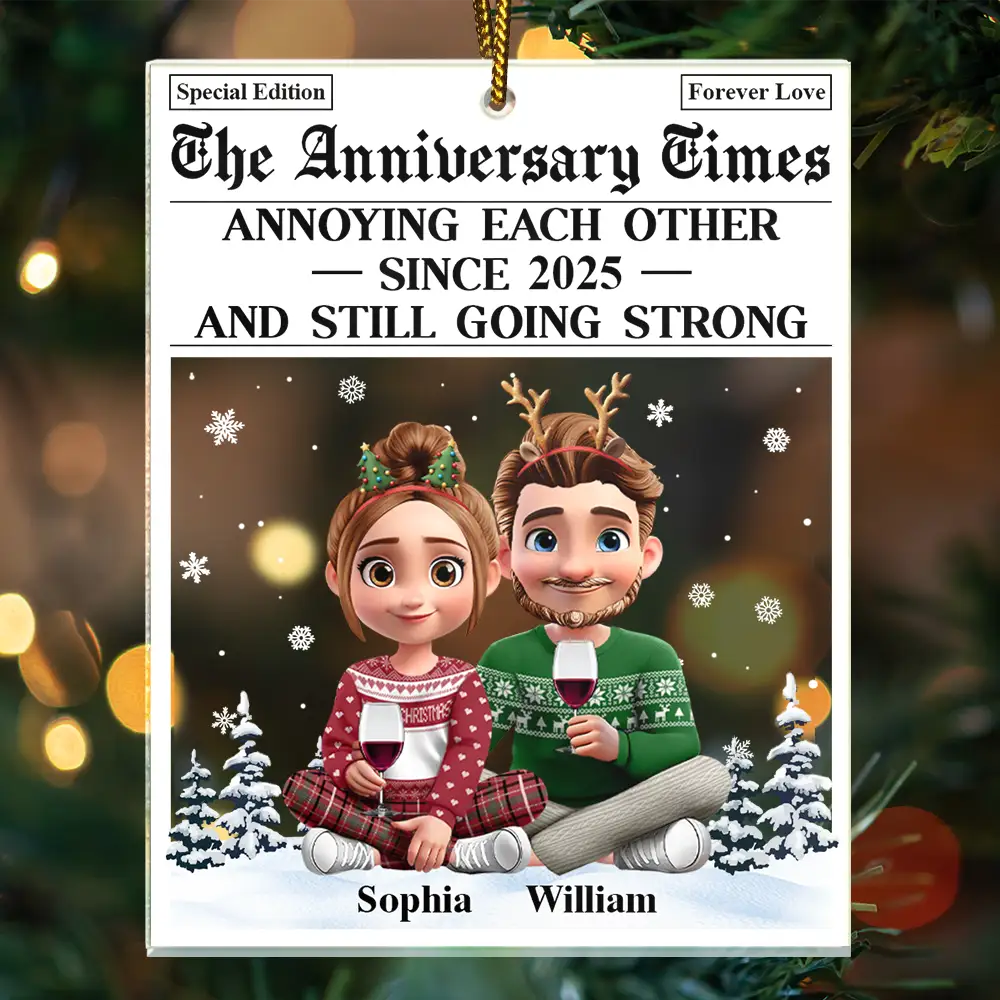 Annoying Each Other 3D Effect Couple - Personalized Custom Shaped Acrylic Ornament - Image 3