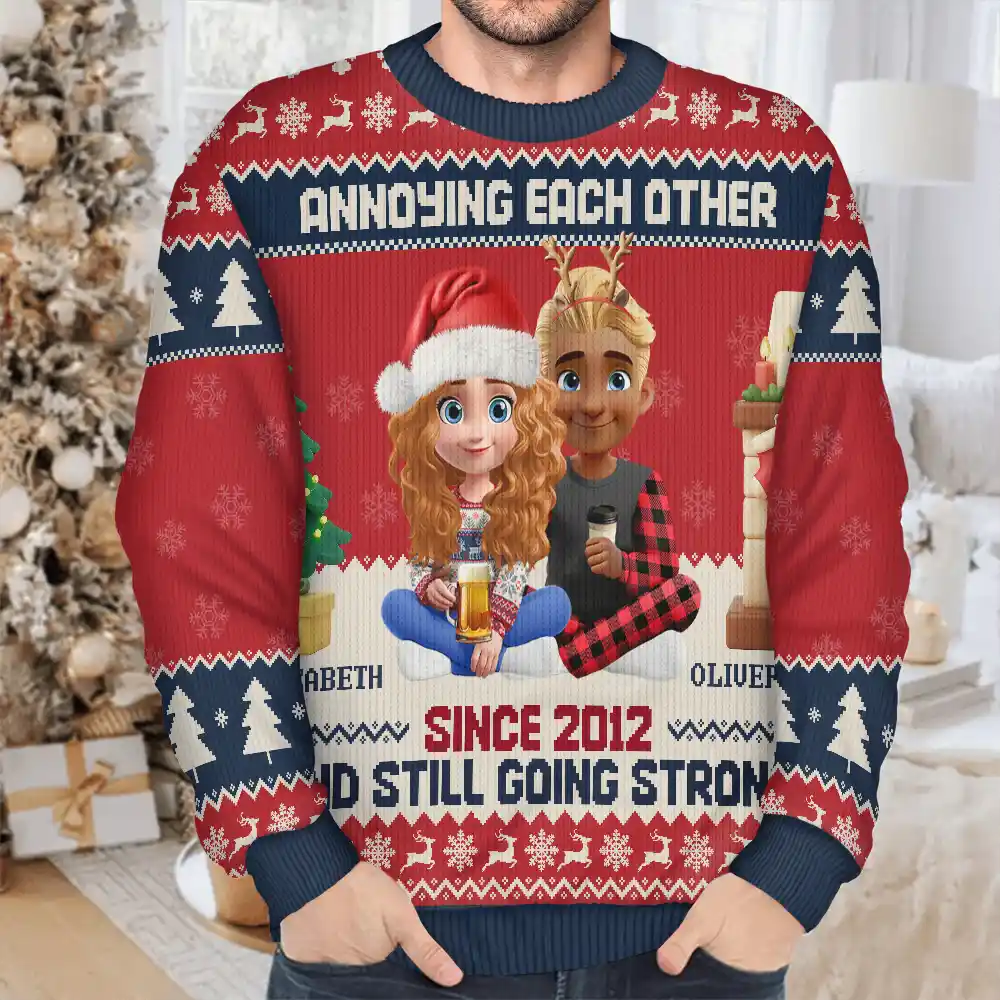Annoying Each Other 3D Effect Couple - Personalized Unisex Ugly Sweater - Image 4
