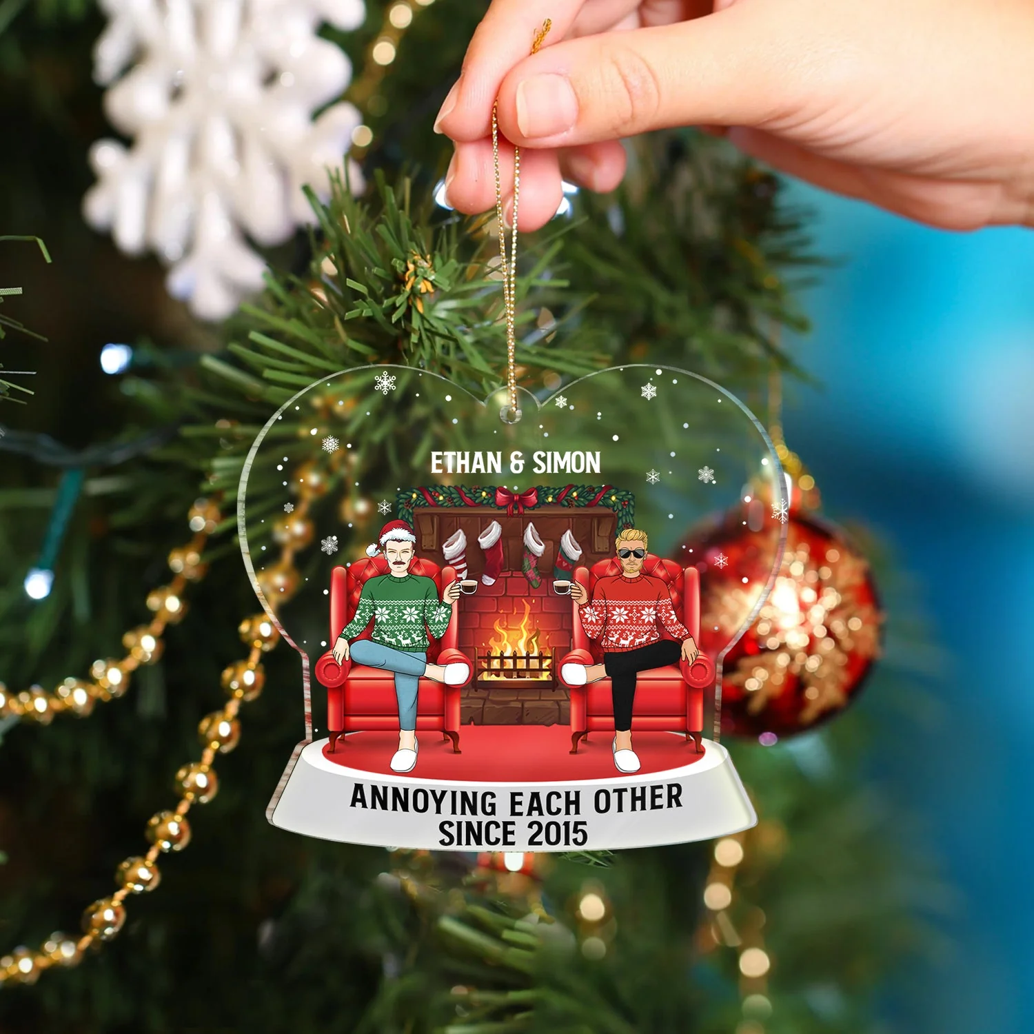 Annoying Each Other - Christmas Gift For Couples - Custom Shaped Acrylic Ornament - Image 4