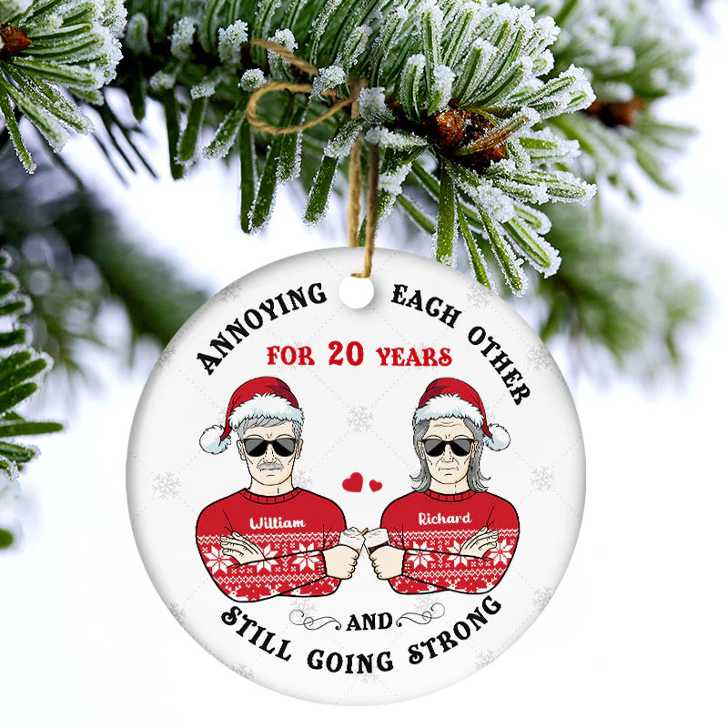 Annoying Each Other - Christmas Gift For Married Couples - Personalized Custom Circle Ceramic Ornament - Image 2