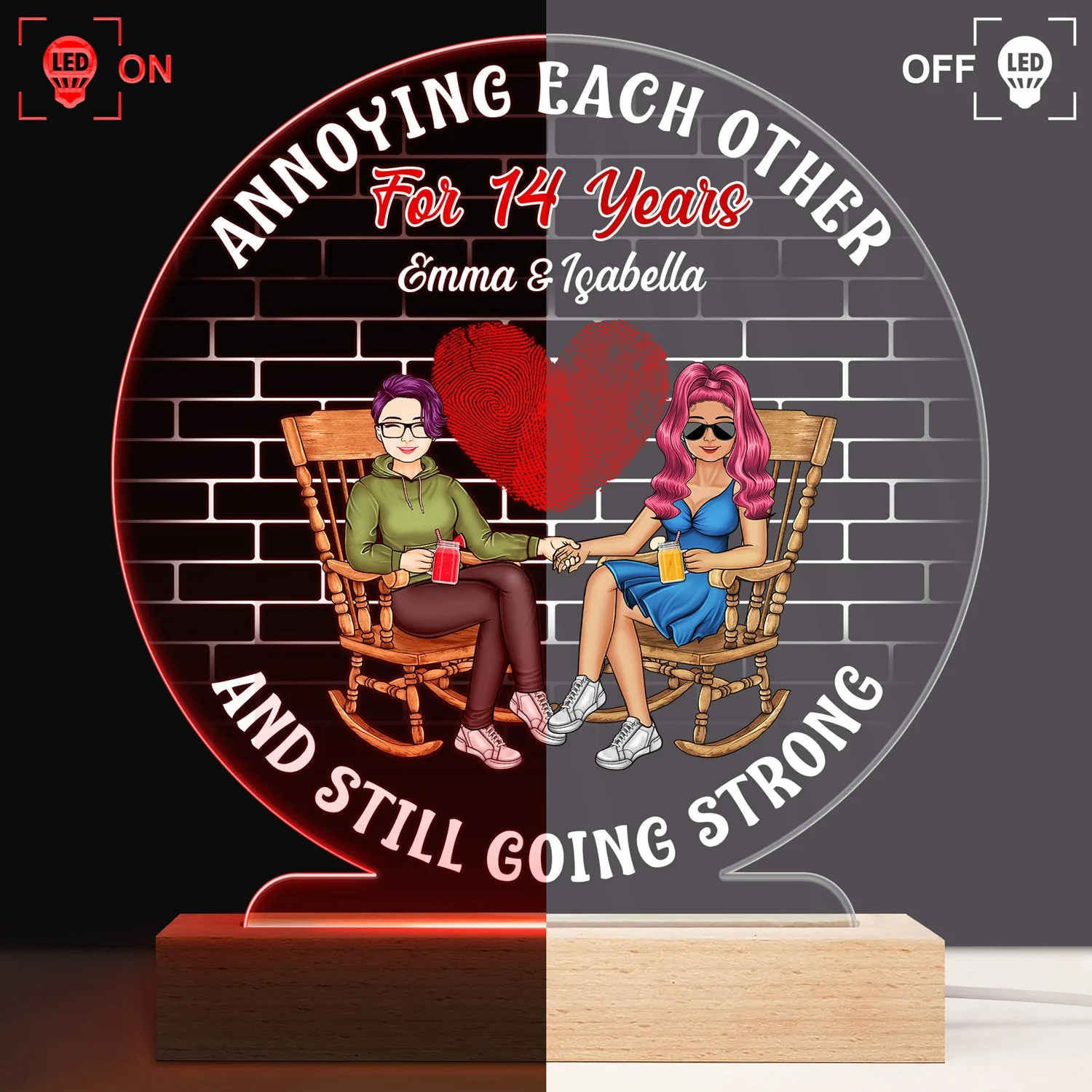 Annoying Each Other For Years And Still Going Strong - Anniversary, Birthday Gift For Spouse, Lover, Husband, Wife, Boyfriend, Girlfriend, Couple - Personalized Custom 3D Led Light Wooden Base - Image 3