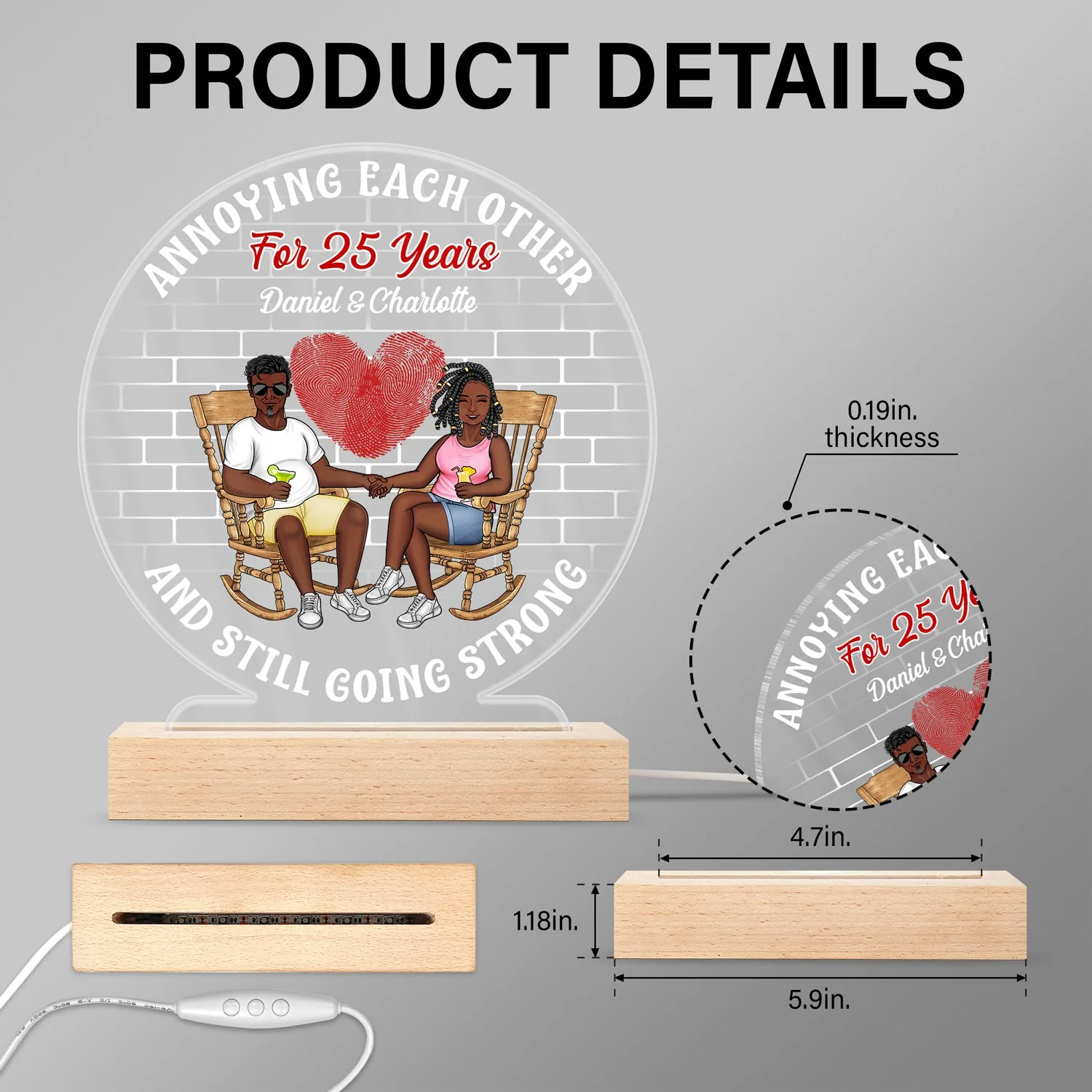 Annoying Each Other For Years And Still Going Strong - Anniversary, Birthday Gift For Spouse, Lover, Husband, Wife, Boyfriend, Girlfriend, Couple - Personalized Custom 3D Led Light Wooden Base - Image 5