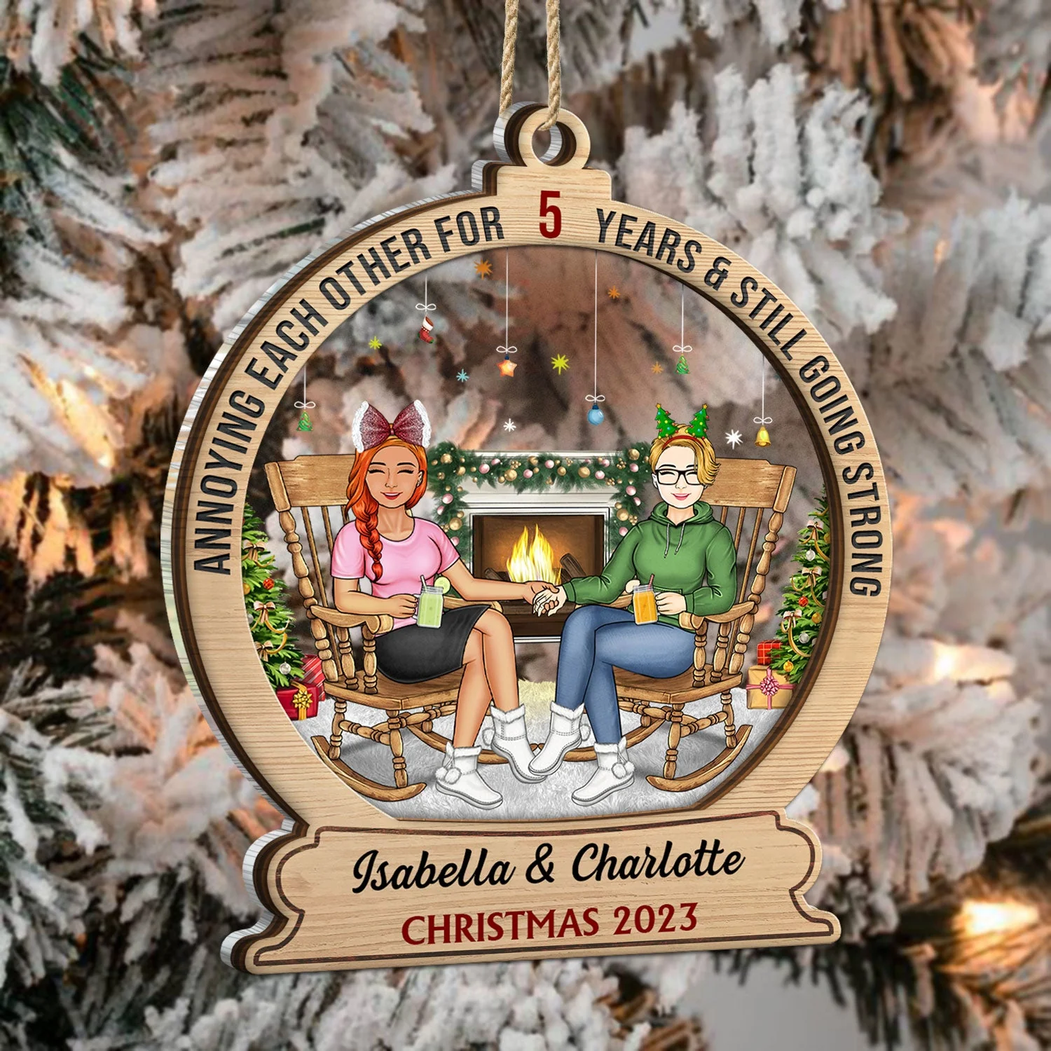 Annoying Each Other For Years - Christmas Gift For Couples - Personalized 2-Layered Mix Ornament - Image 3
